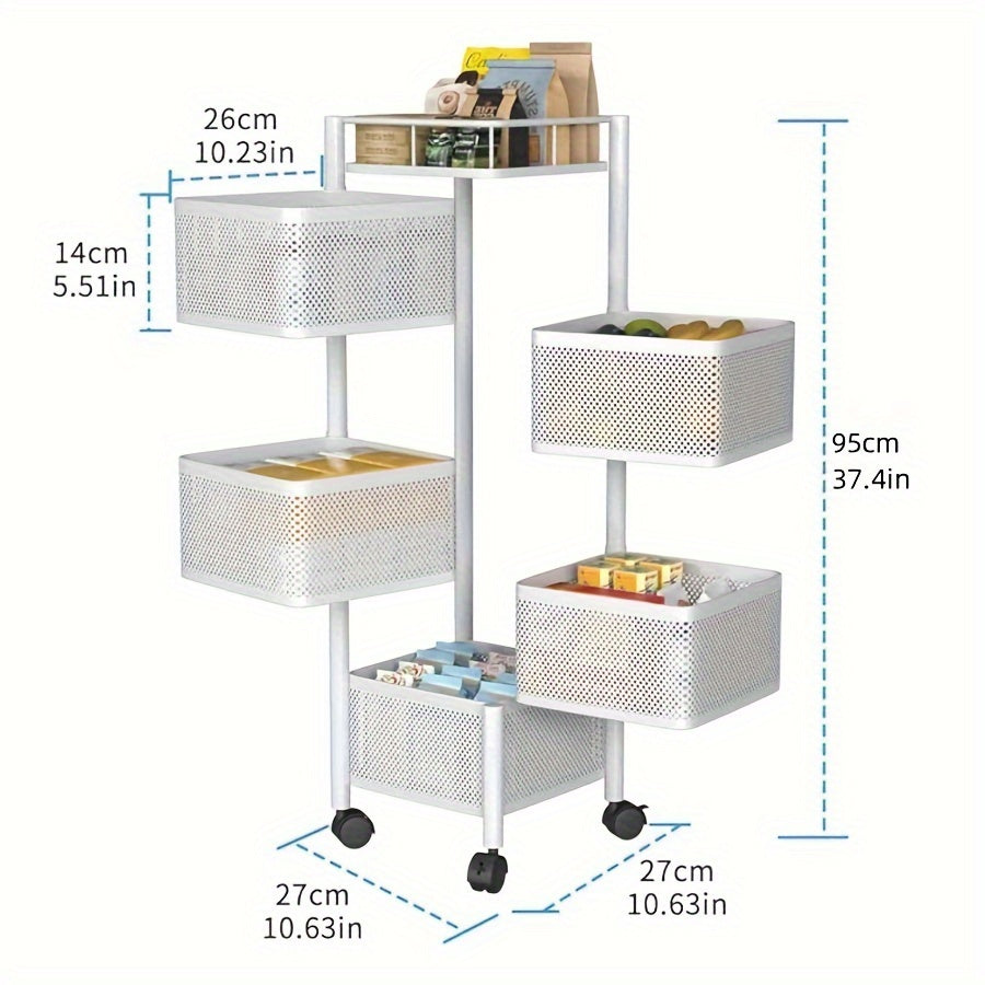 Kitchen No Installation Storage Rack, 5 Layers Of Box Rotating Storage Rack, Kitchenware And Tableware Rack, Multi-functional Fruit And Vegetable Storage Rack, Multi-layer Wheeled Storage Cart, Bathroom And Living Room