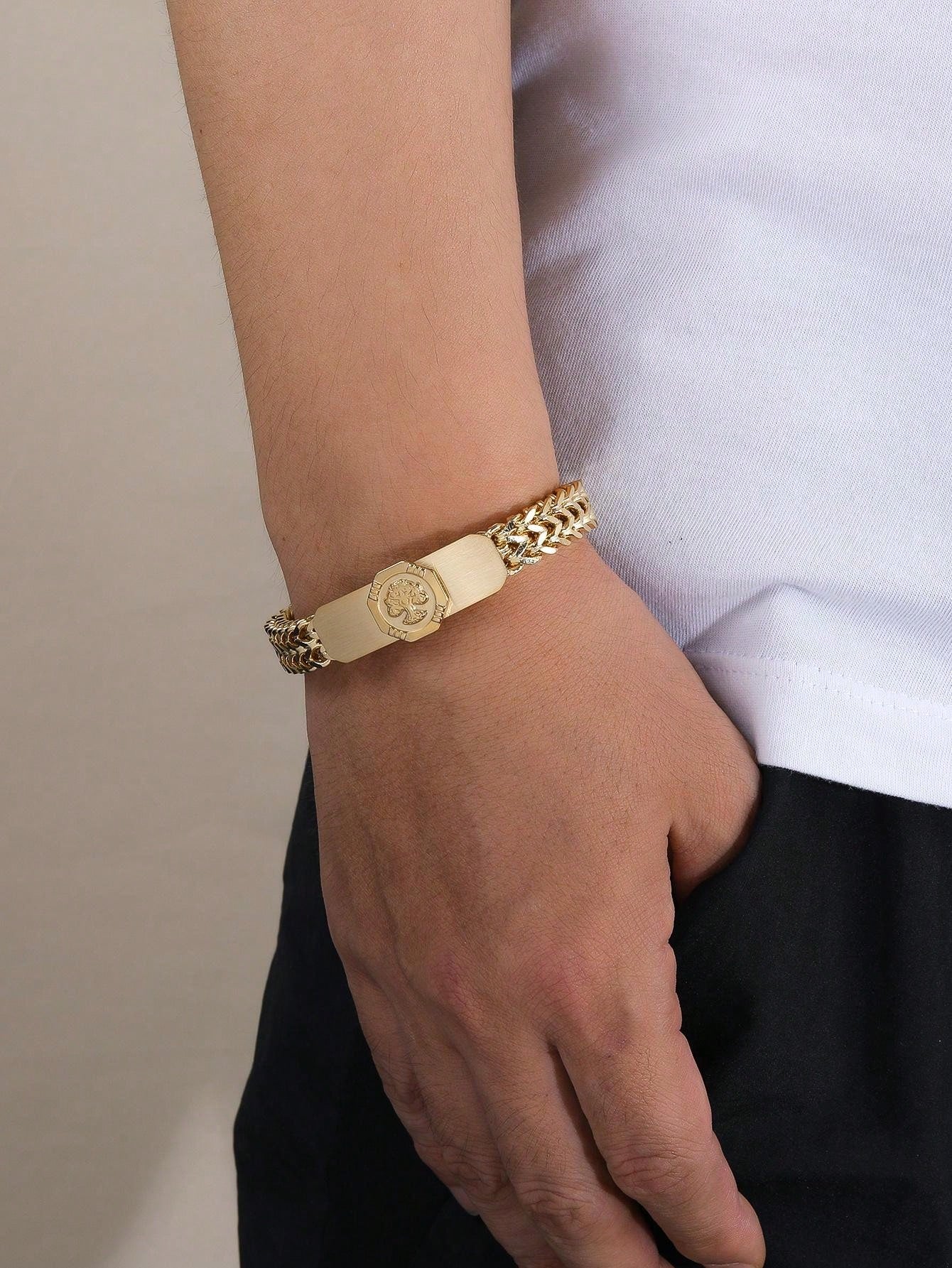 1pc Gorgeous Stainless Stainless Steel Tree Of Life Element Chain Bracelet Men's Dating Gift