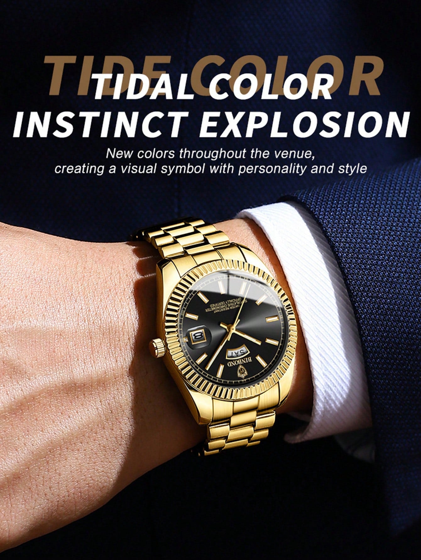 BINBOND 1pc Men Watch Fashionable Quartz Watch Simple Double Calendar Waterproof Stainless Steel Wrist Watch