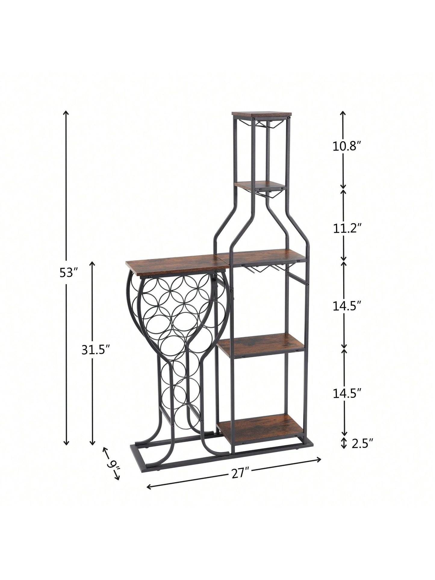 11 Bottle Wine Bakers Rack, 5 Tier Freestanding Wine Rack With Hanging Wine Glass Holder And Storage Shelves, Wine Storage Home Bar For Liquor And Wine Storagefor Kitchen, Dining Room