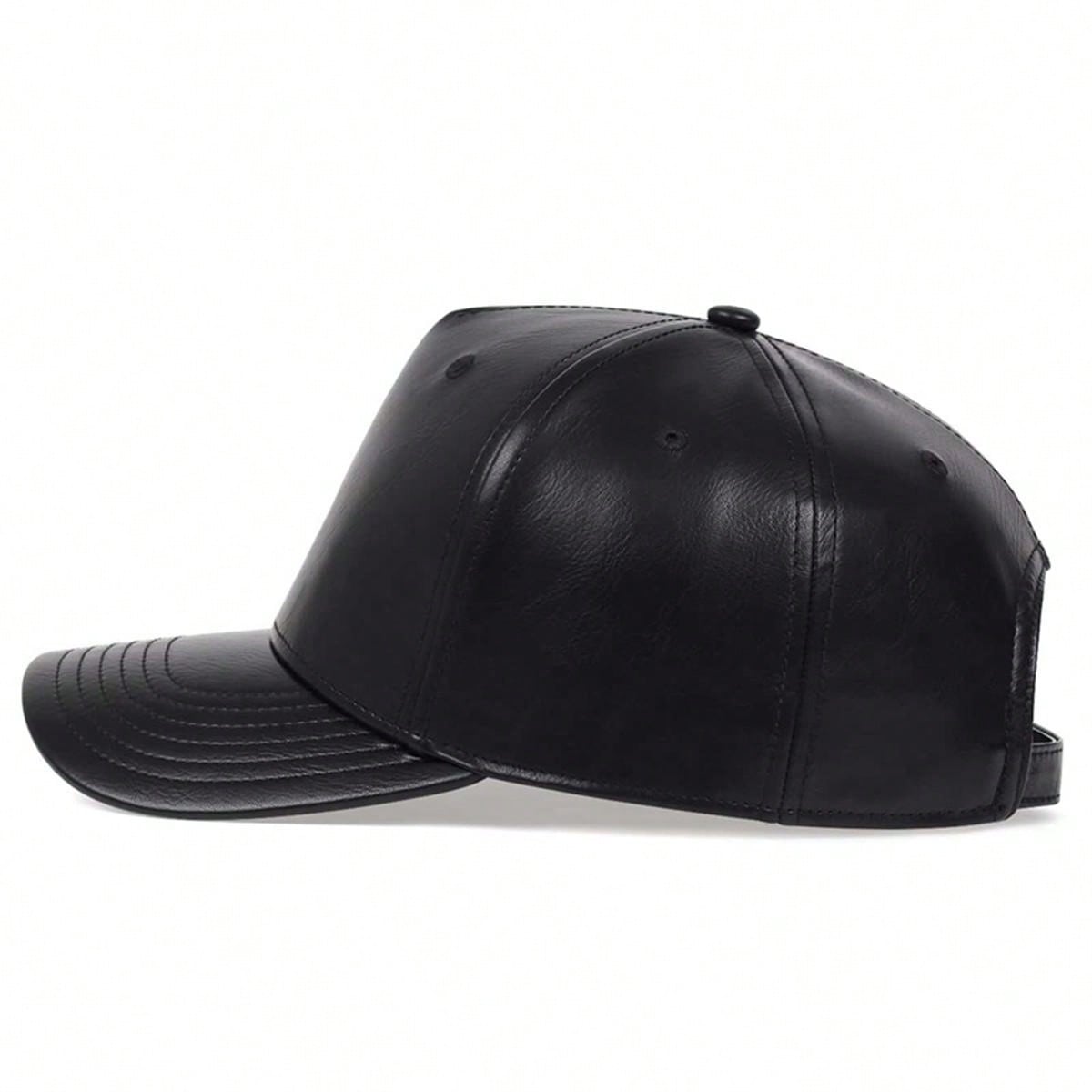 1pc Men's PU Leather Baseball Cap, Solid Color, Adjustable, Warm, Casual Hat, Suitable For Outdoor, Autumn/Winter Travel, Beach Party