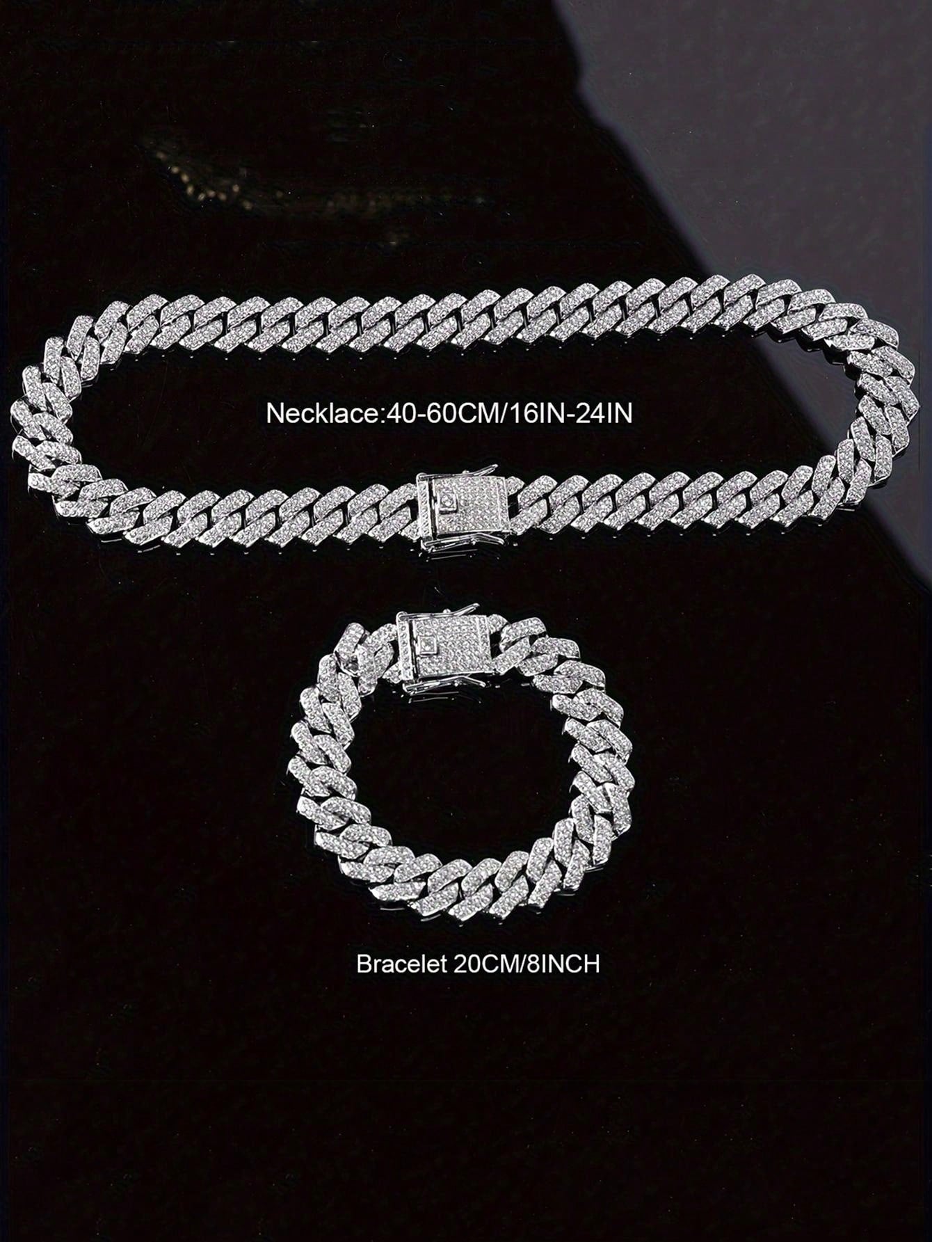 kuuioe 2pcs/Set Trendy Chain Necklace Plus Bracelet Punk Style Hip Hop Jewelry Set Suitable For Men And Women Perfect Decor For Cool Friends Unisex Jewelry