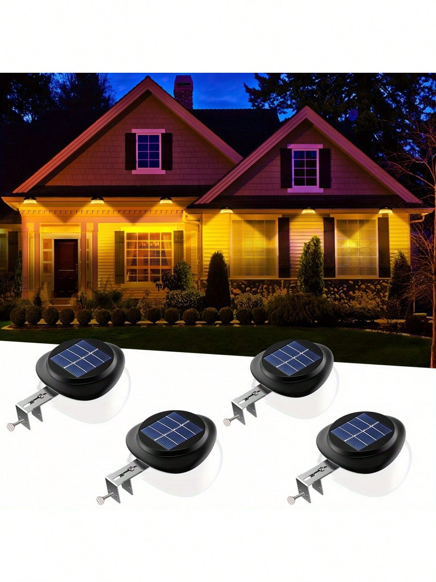 Solar Gutter Lights Outdoor, 9 LED Beads Fence Lights Solar Powered Deck Light Landscape Lighting For Garden Eaves Wall Walkway Decoration