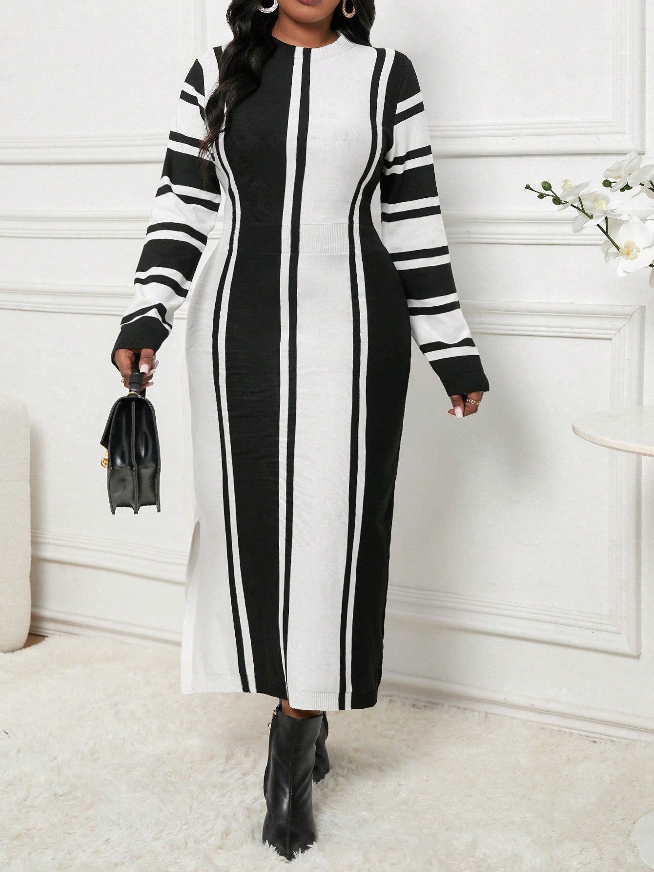 Lady Autumn And Winter Casual Plus Size Sweater Dresses Long Sweater Fall Women Sweaters Black Turtleneck