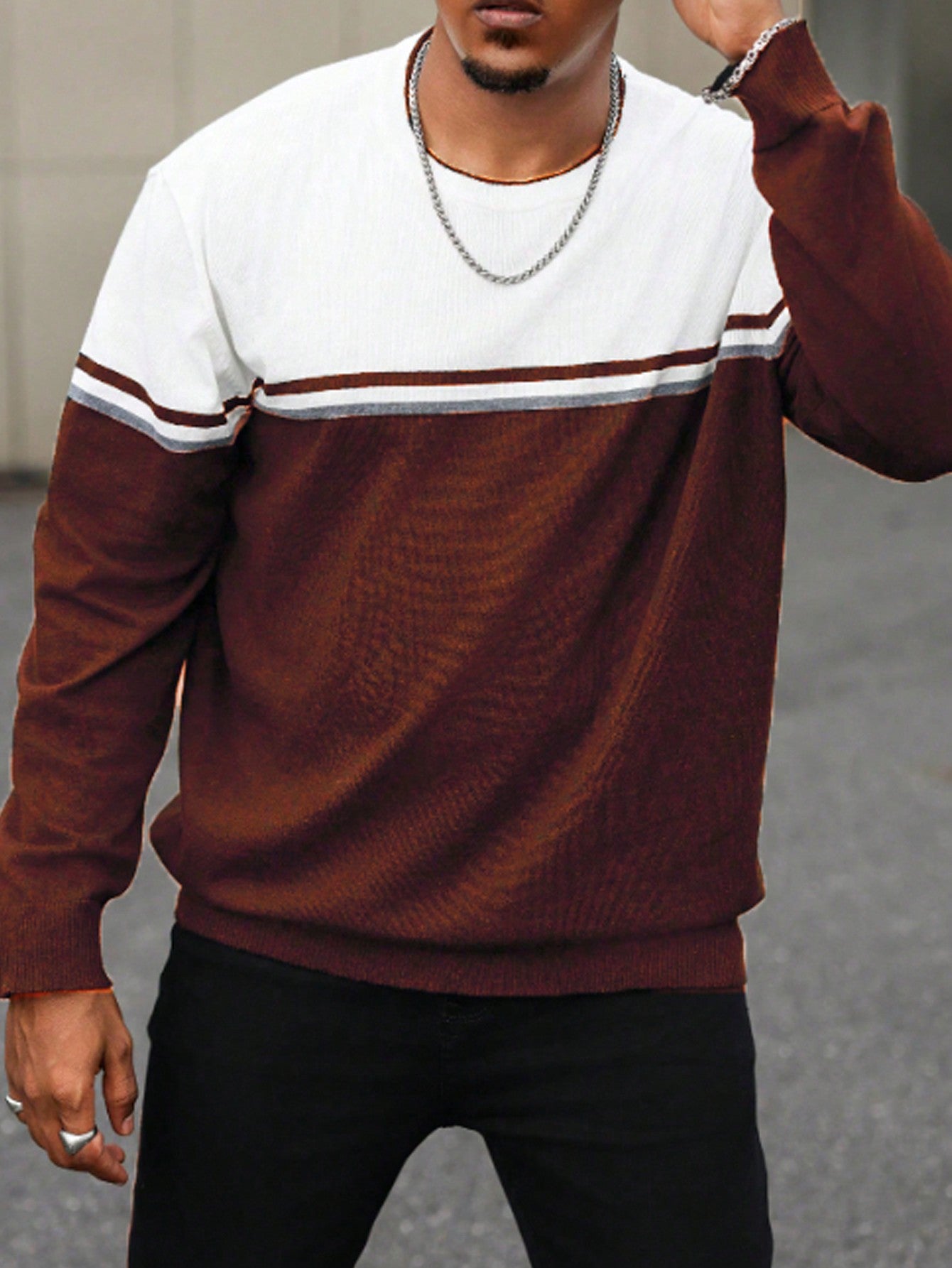 Manfinity CityGents Plus Size Men's Contrast Color Round Neck Casual Pullover Sweater
