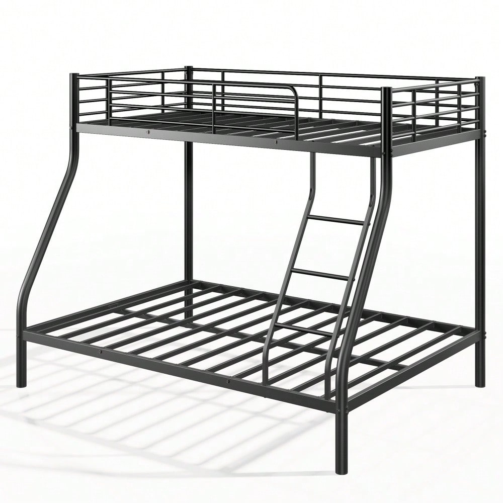 Twin Over Full Metal Bunk Bed With Integrated Ladder And Guardrails, Durable And Safe