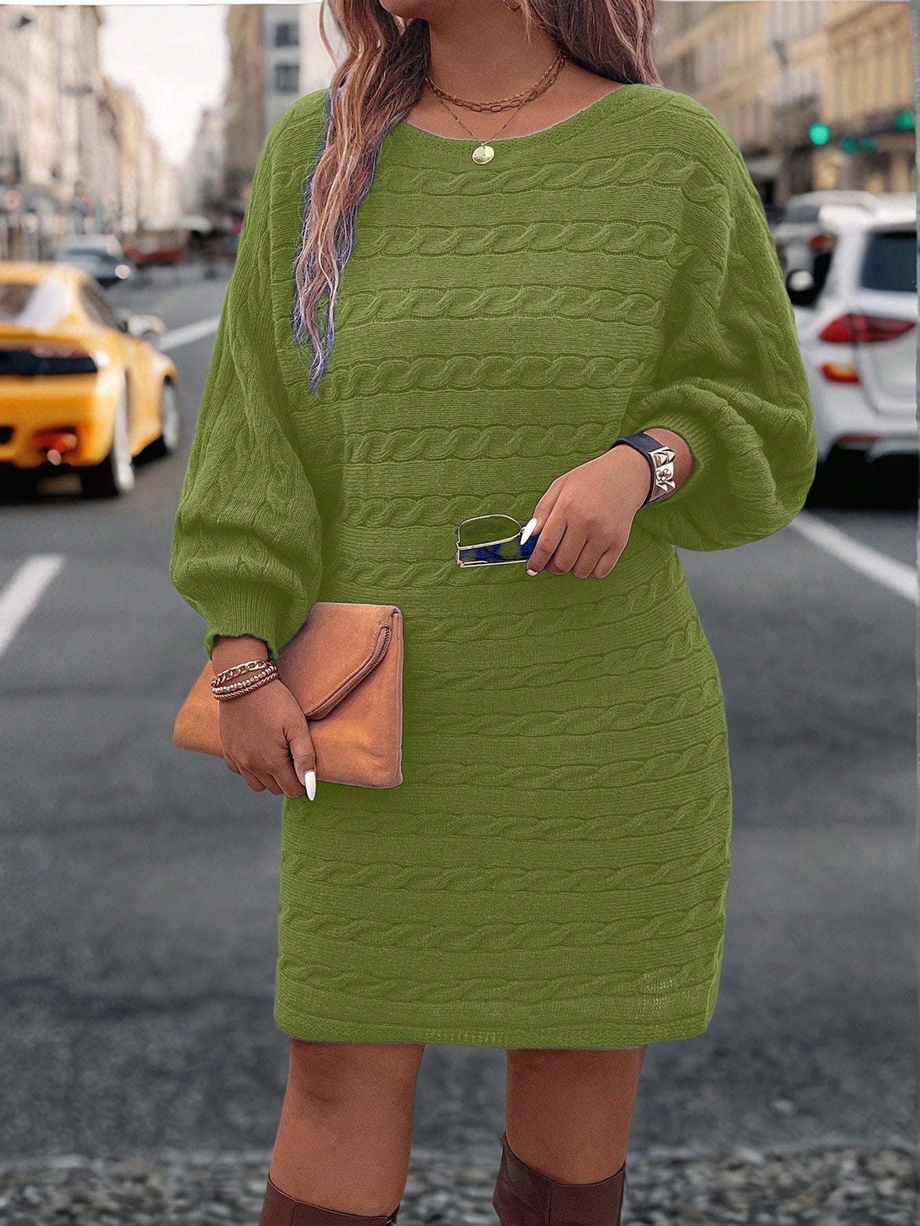LUNE Plus Size Women Batwing Sleeve Knit Sweater Dress
