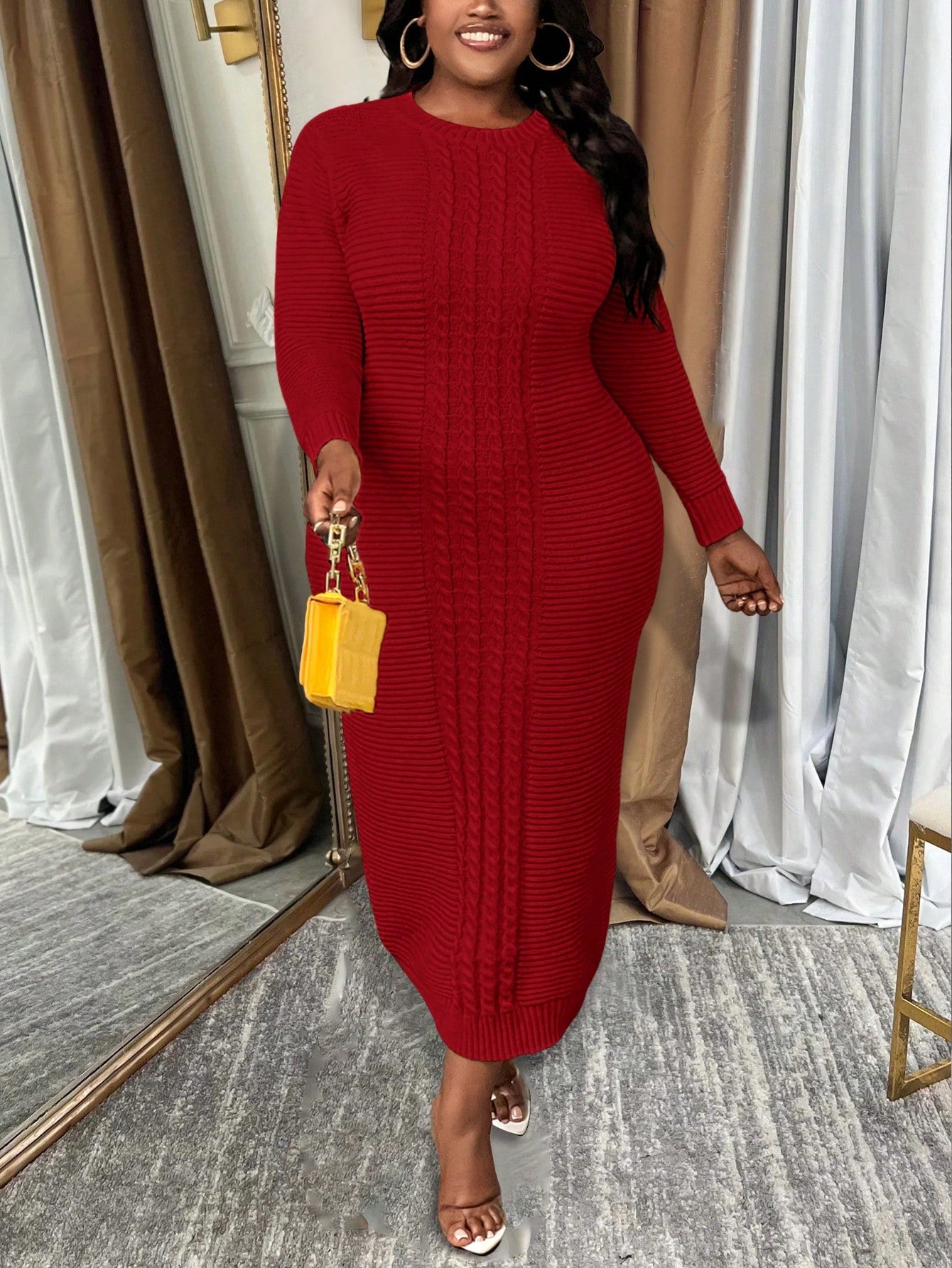Plus Size Elegant Slim Fit Long Sleeve Autumn/Winter Sweater Dress
