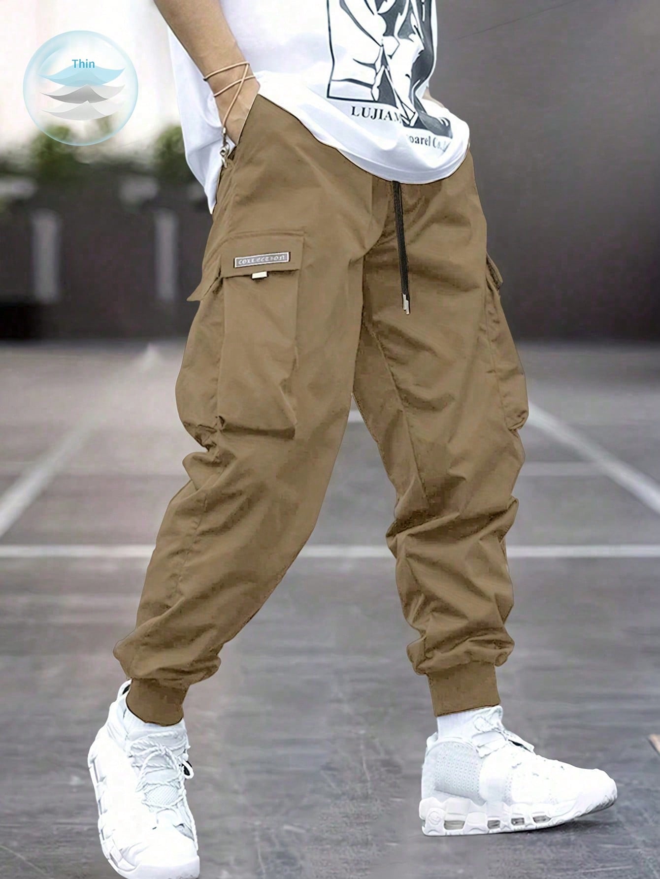 Plus Size Men's Fashionable Casual Drawstring Cargo Pants
