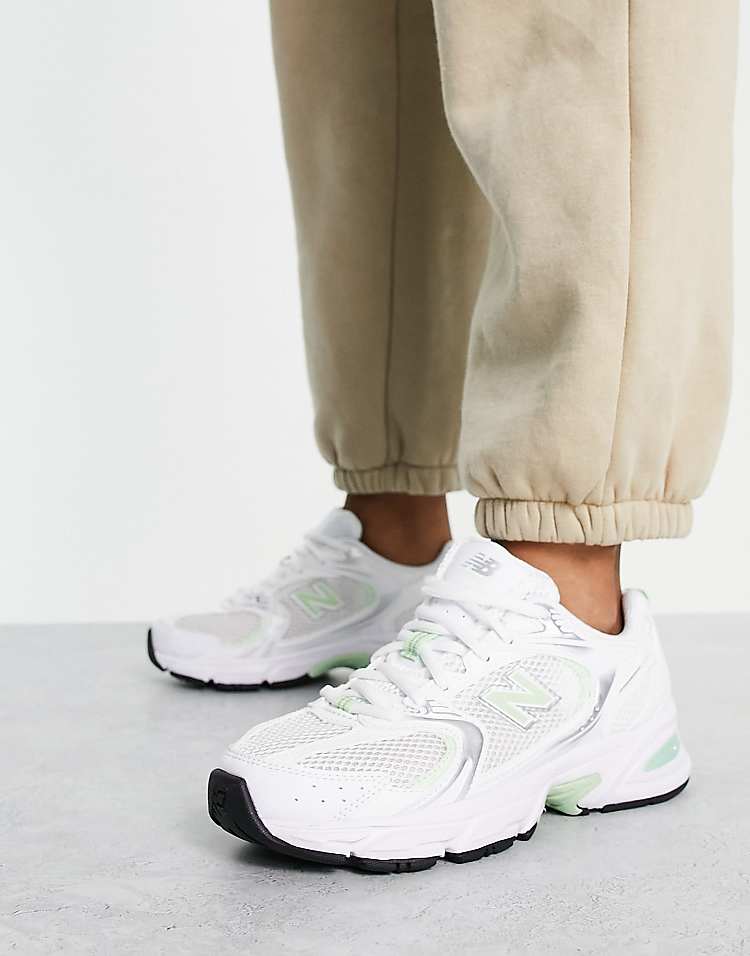 New Balance 530 sneakers in white and pastel green - exclusive to ASOS