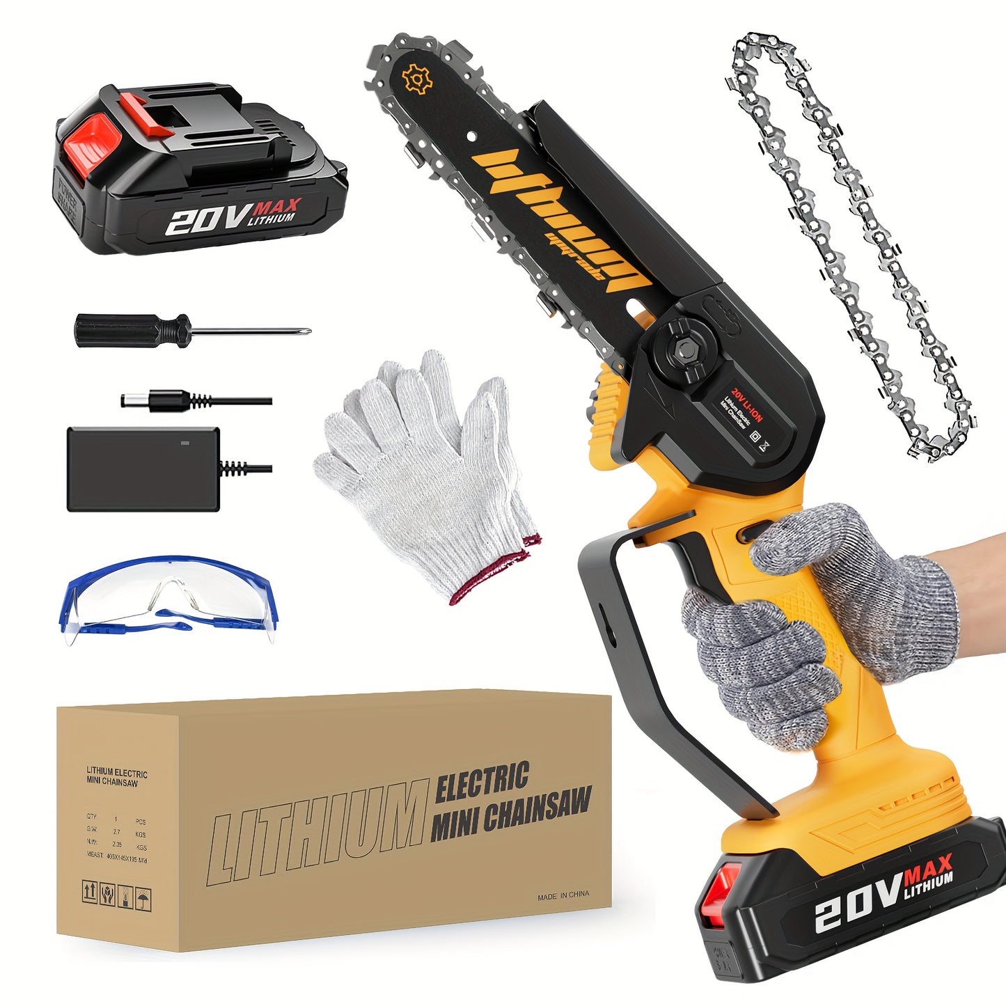 Mini Chainsaw 6-Inch Cordless Power Chain Saws With Security Lock Small Handheld Chain Saw With 2 Batteries, 2 Guide Plates And Toolbox For Wood Cutting, Tree Trimming, Gardening, Courtyard And Garden Great Christmas Gift