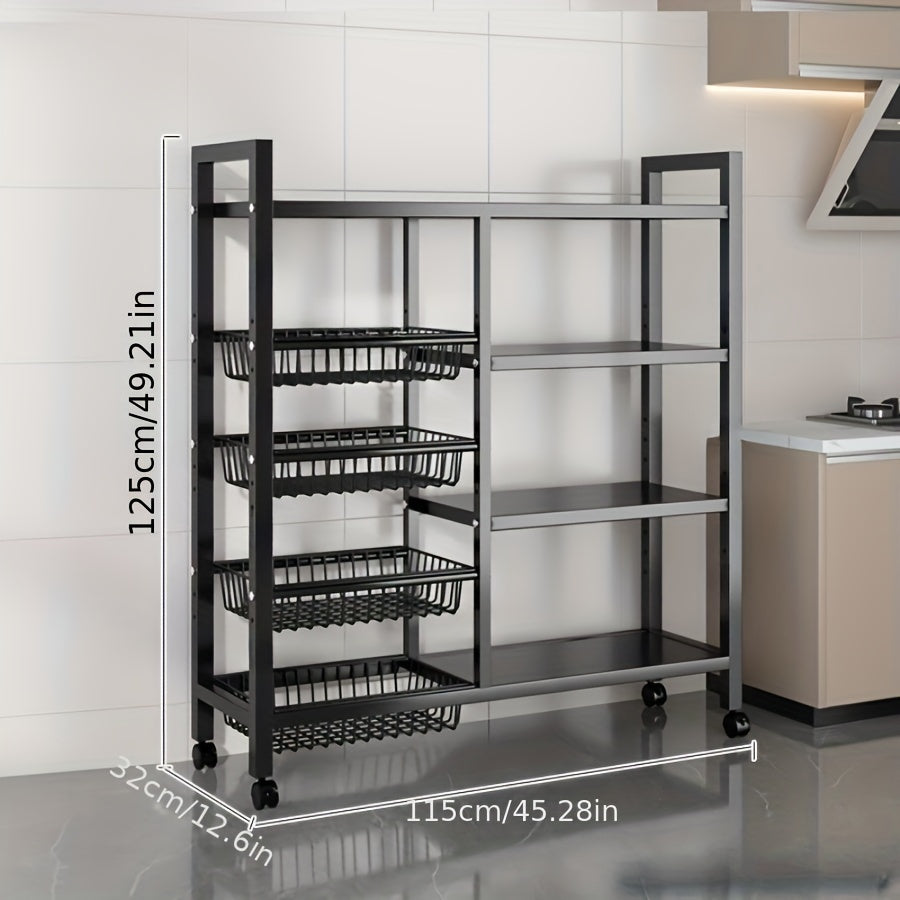 Multi-Purpose Rolling Mesh Storage Rack with Slide Rollers, Metal Floor Standing Vegetable and Kitchen Organizer for Easy Cleaning and Storage, Basket, Supplies, Storage Racks