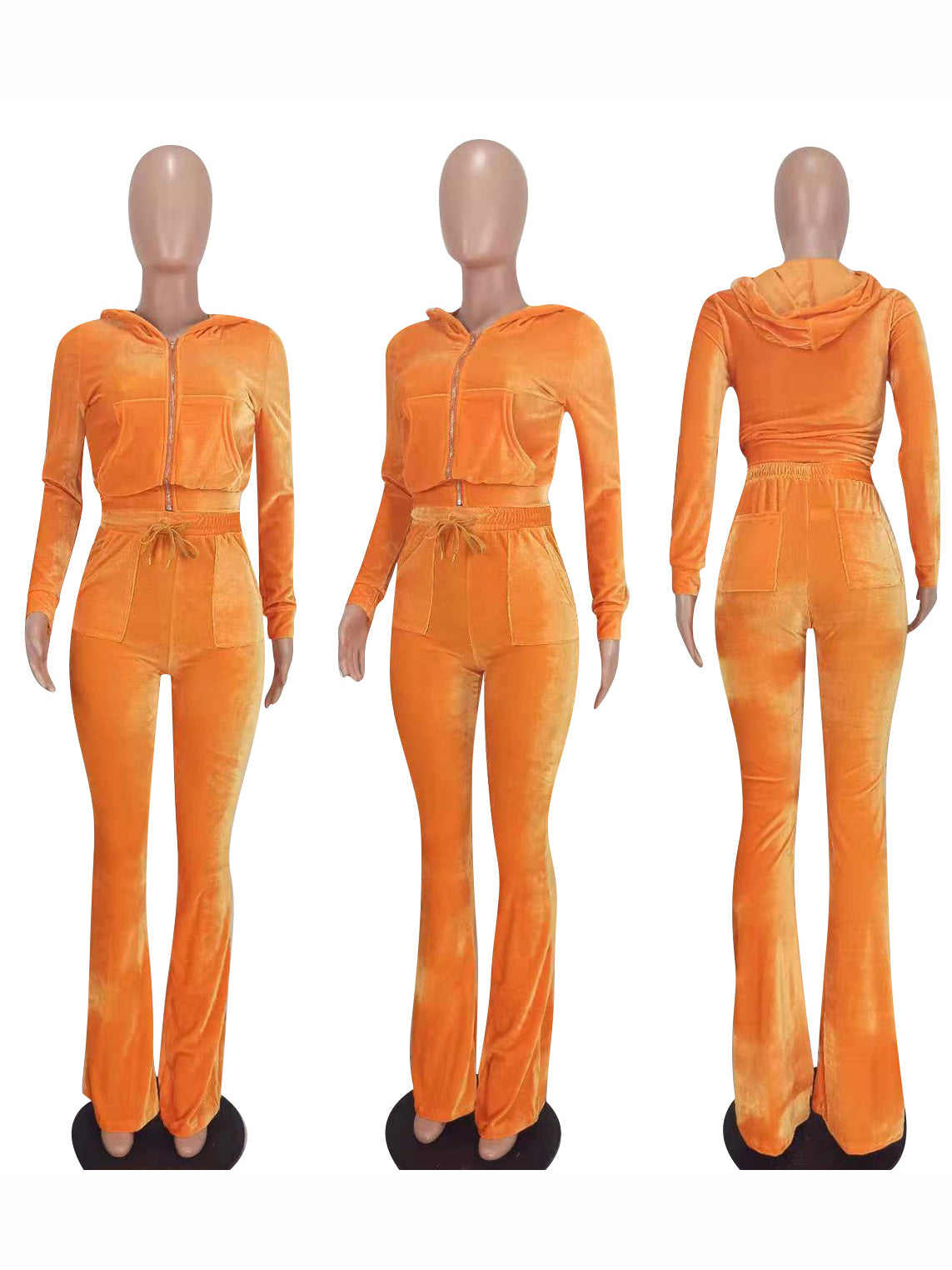 Autumn Zipper Hooded Collar 2 Piece Pant Sets