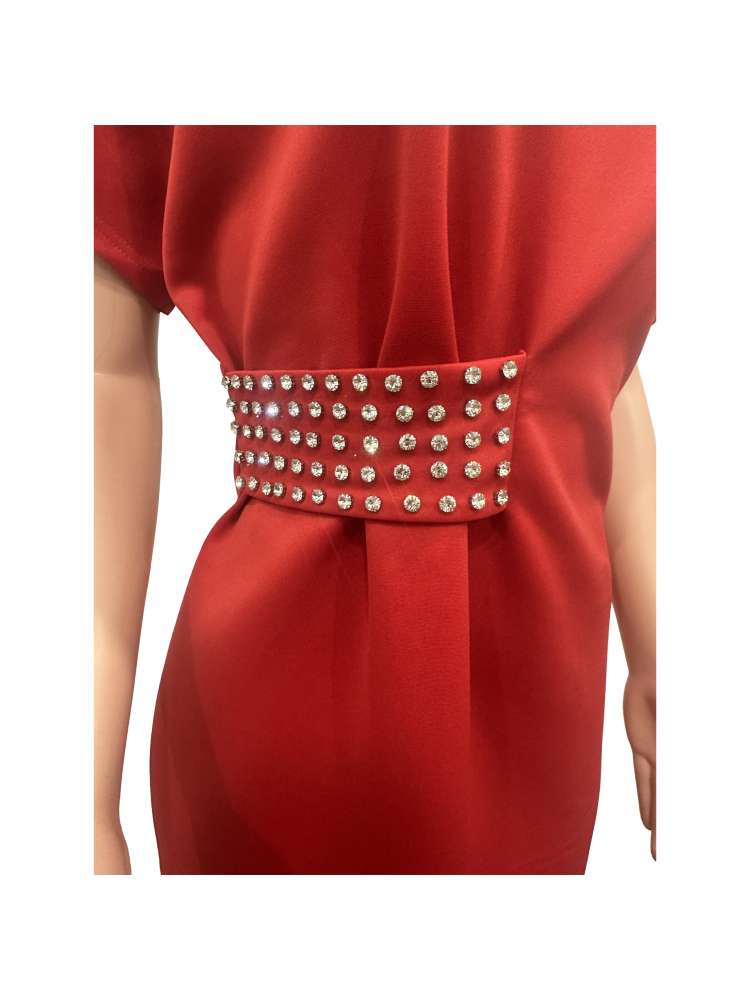 Embellished Short Sleeve Split Hem Midi Dress