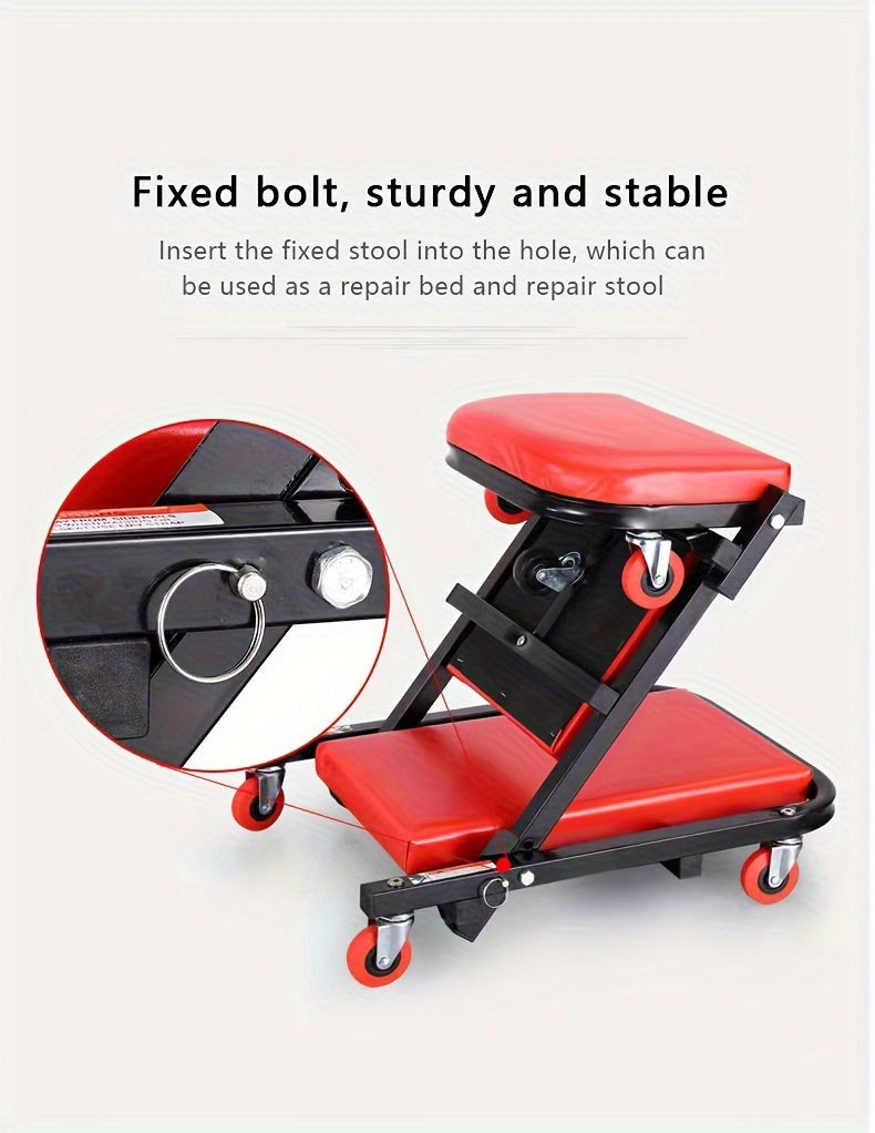 2-in-1 Crawler, 36-inch (about 35.98inch) Z-shaped Crawler Seat, 300 pounds (about 149.7kg) capacity garage chair adjustable rolling folding car crawler with 6 2.5-inch (about 2.52inch) wheels