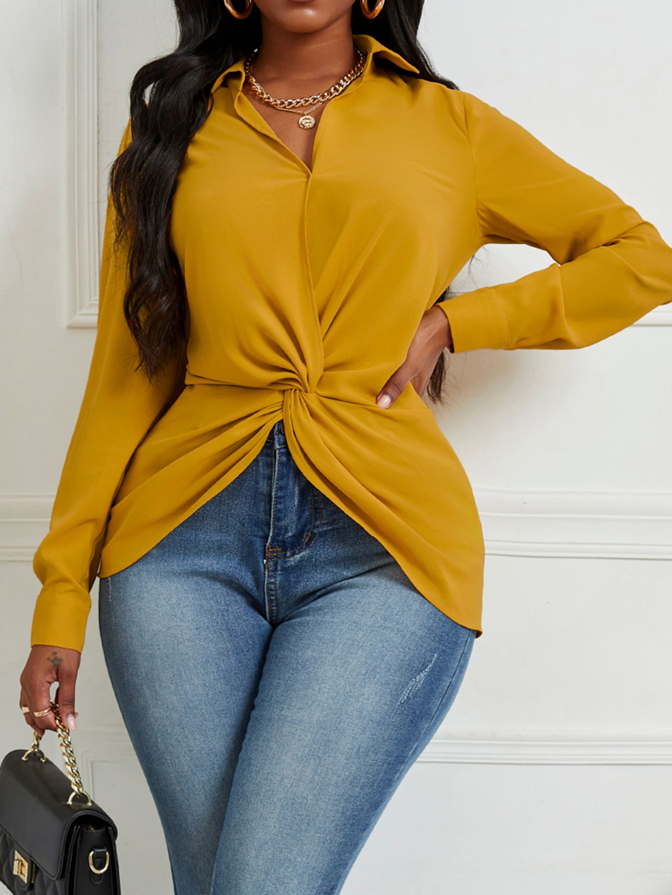 Lady Twist Front Asymmetrical Hem Blouse