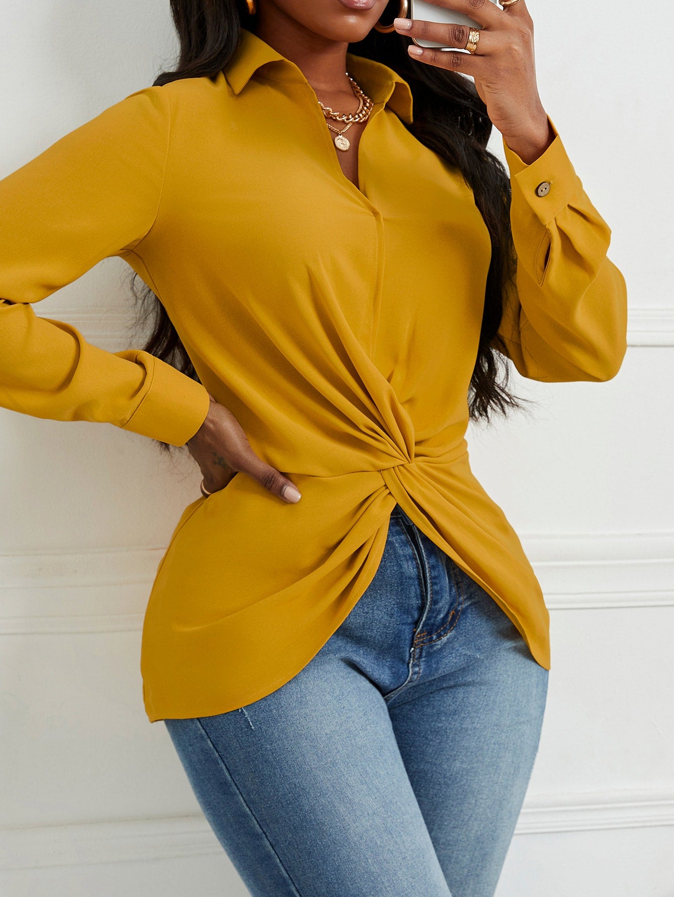 Lady Twist Front Asymmetrical Hem Blouse