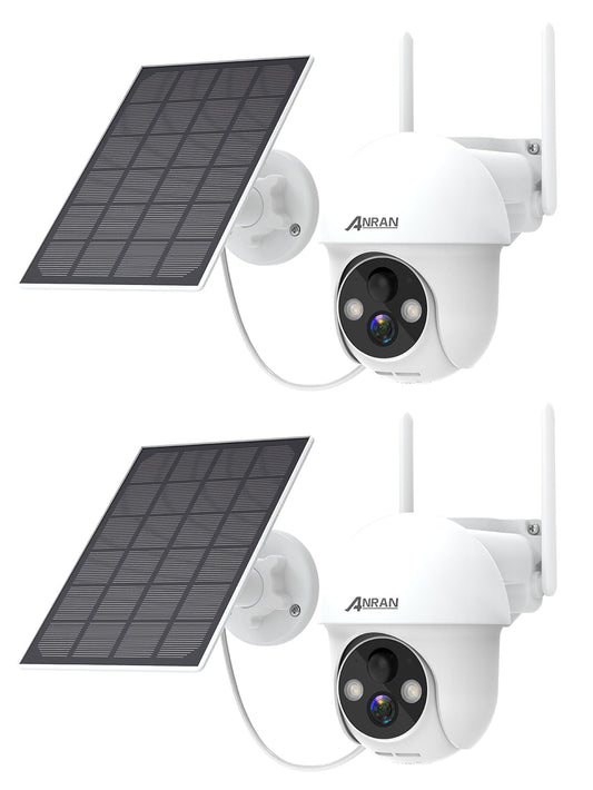 ANRAN 2K Security Camera Wireless Outdoor, Solar Outdoor Camera With 360° View, Smart Siren, Spotlights, Color Night Vision, PIR Human Detection, Pan Tilt Control, 2-Way Talk, Q01W 2 Packs
