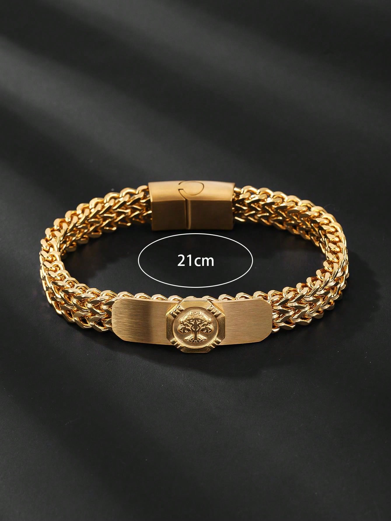 1pc Gorgeous Stainless Stainless Steel Tree Of Life Element Chain Bracelet Men's Dating Gift