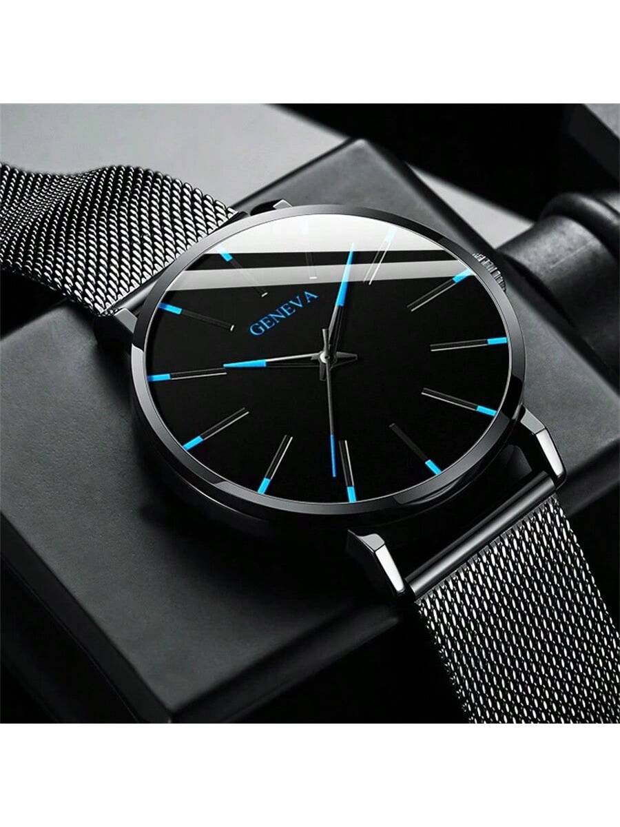 Minimalist Men Fashion Ultra Thin Watches Simple Men Business Stainless Steel Mesh Belt Quartz Wrist Watch