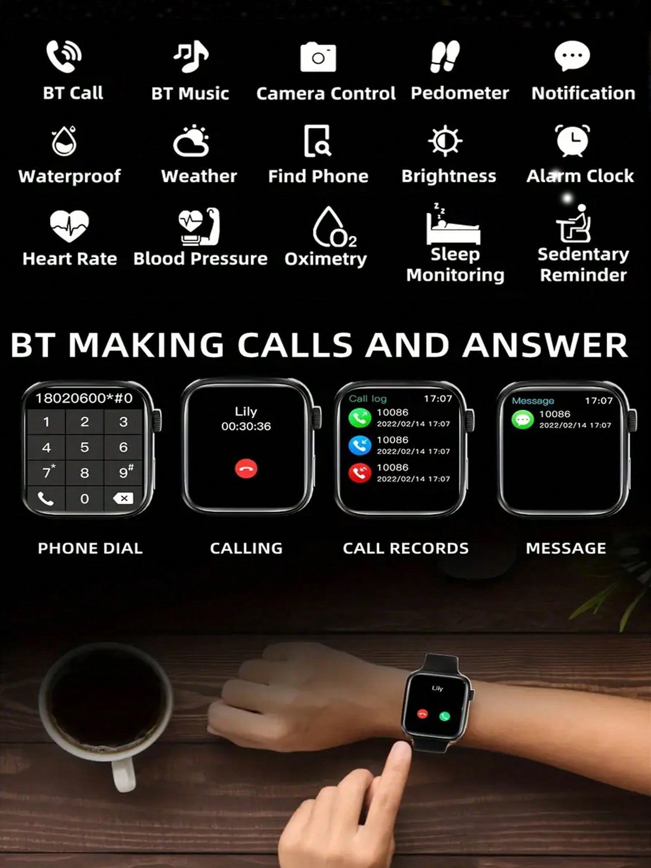 Eytlptoc Eytlptoc 2024 New Smart Watch, Touch Screen, Fashionable Sports Style For Men And Women, Call Functions, Multiple Watch Faces, Calendar And Alarm Clock, Heart Rate And Blood Oxygen Monitor, Sports And Sleep Tracking, Camera, For Android/IOS Phon