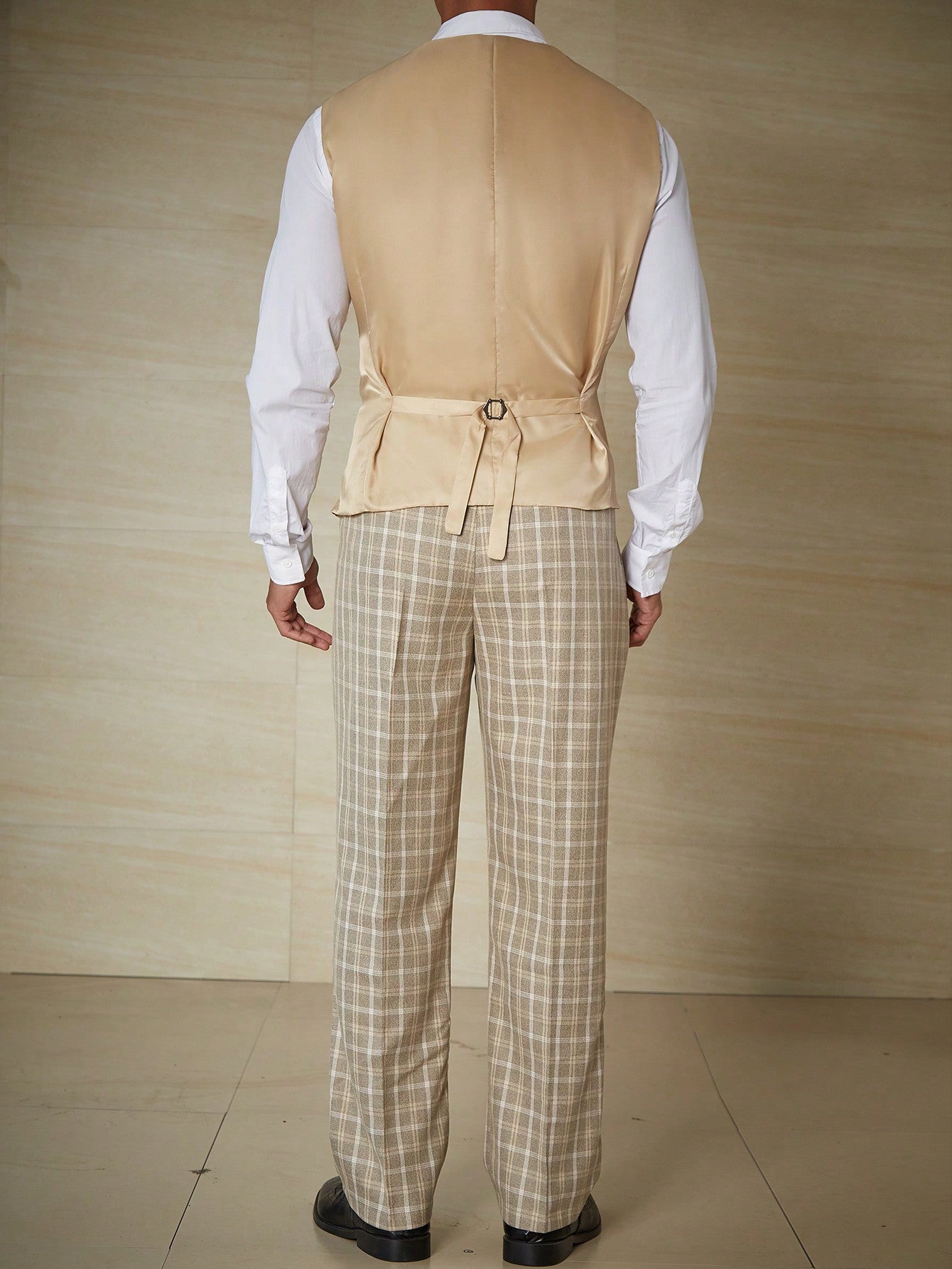 Manfinity Mode Men Plus Plaid Double Breasted Vest Blazer & Suit Pants Without Shirt