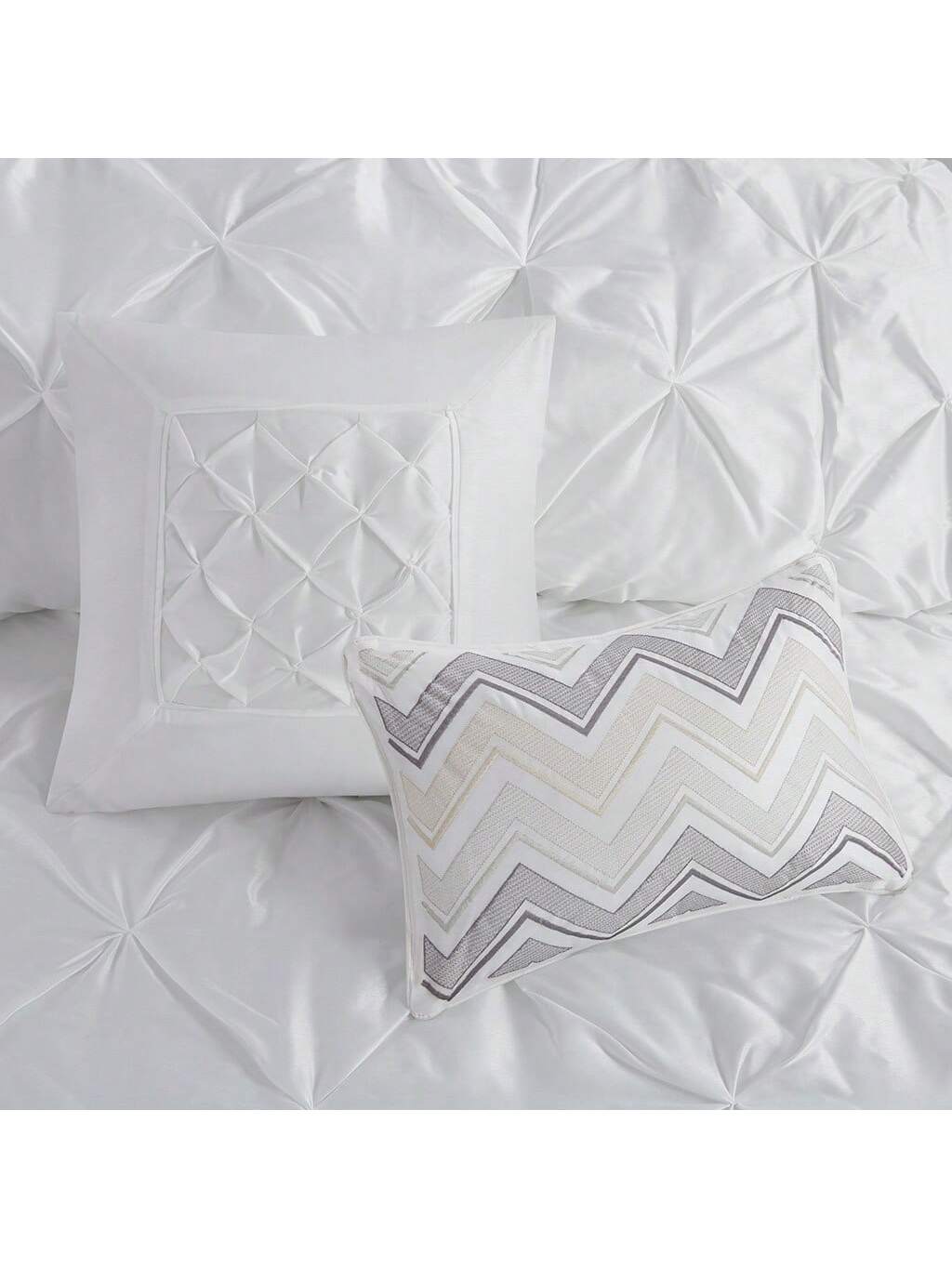 Madison Park Laurel 7 Piece Tufted Bedding Comforter Set With Throw Pillows,Faux Silk Bedroom Comforters With Matching Shams, Pillows, Bed Skirt, Pillowcases, Available In Black/ Blush/Grey/Ivory/Navy/Plum/Seafoam/Taupe/ White, Full/Queen/King/California