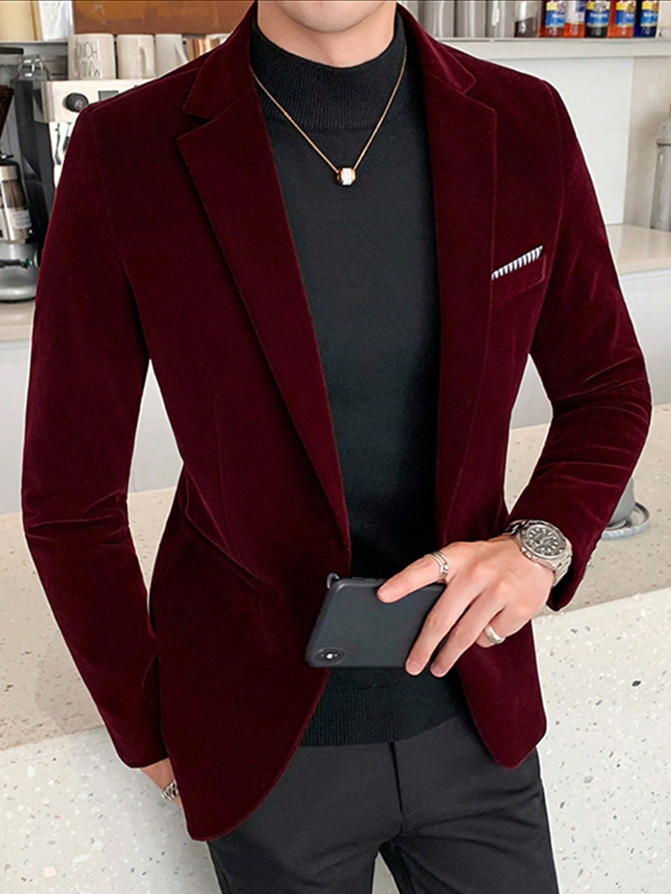 Men Single Button Blazer