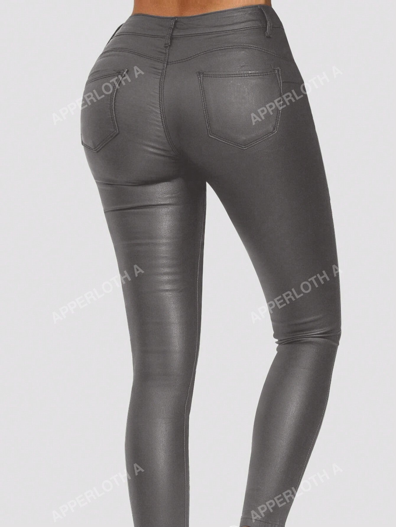 Apperloth A High Waist Thermal Lined PU Leather Skinny Cropped Pants