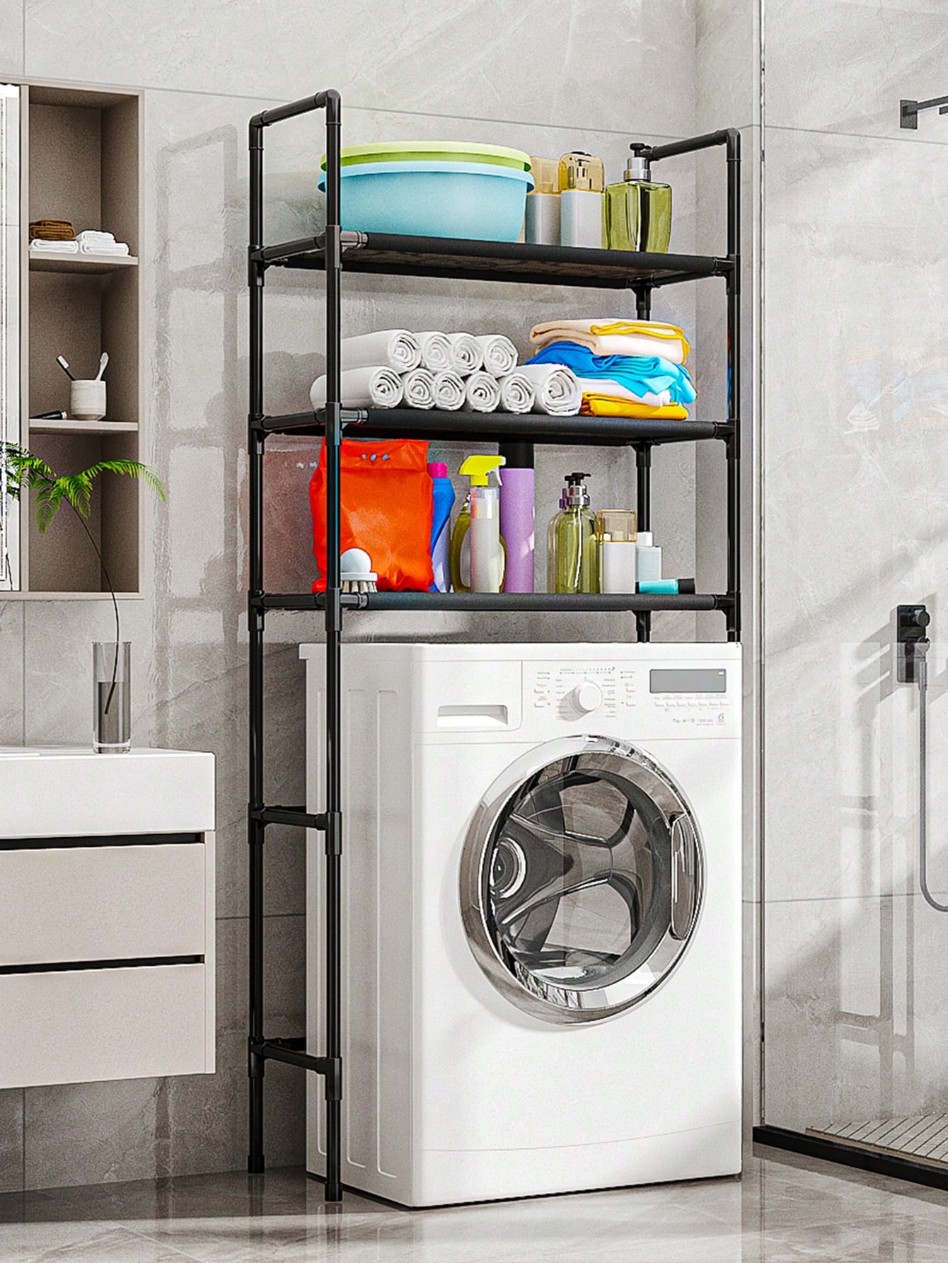 4-Layer Washing Machine Shelf Bathroom Organizer Over Toilet Storage Rack No Drilling Needed