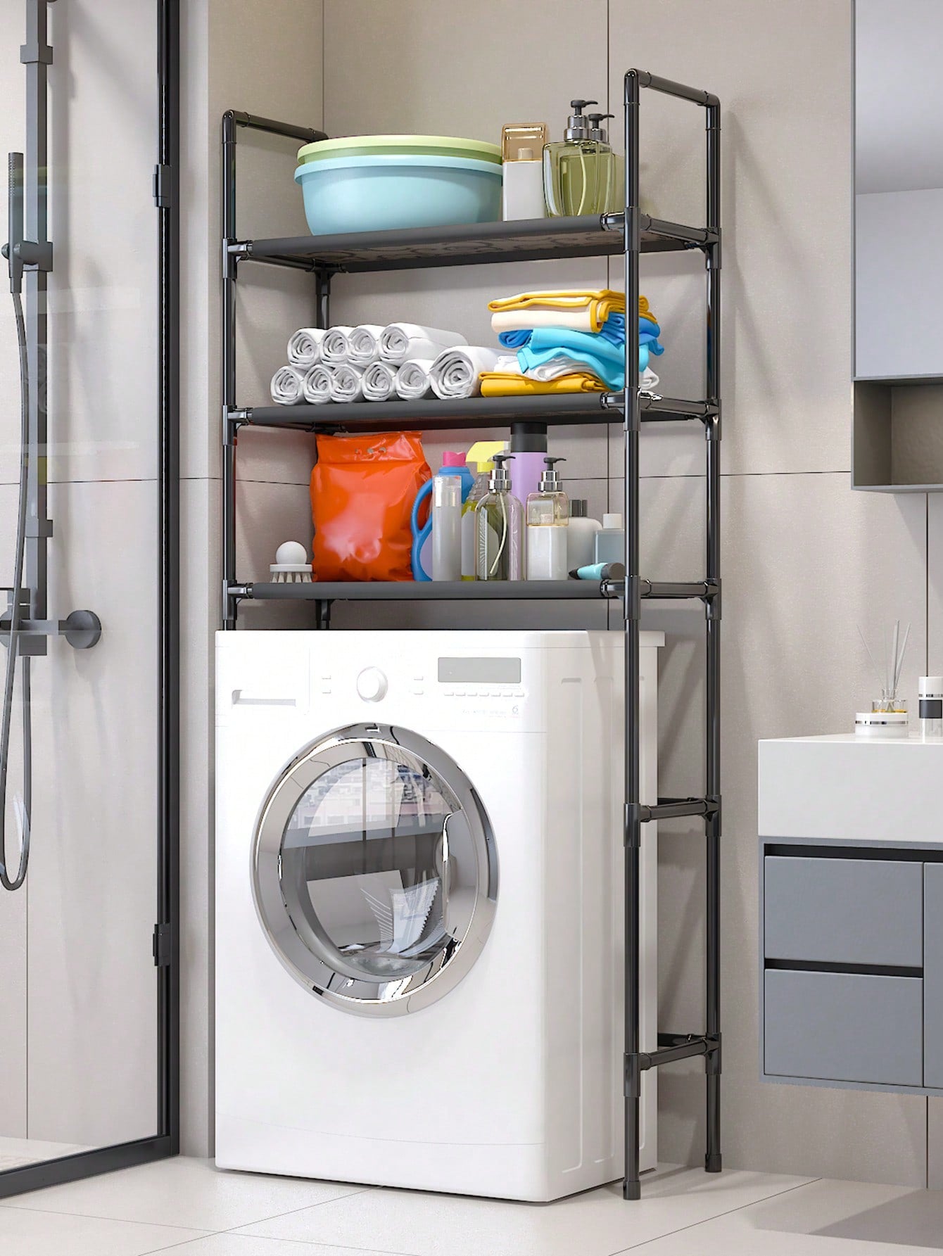 4-Layer Washing Machine Shelf Bathroom Organizer Over Toilet Storage Rack No Drilling Needed