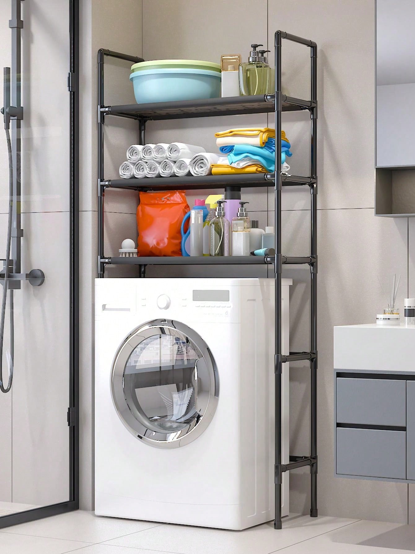 4-Layer Washing Machine Shelf Bathroom Organizer Over Toilet Storage Rack No Drilling Needed