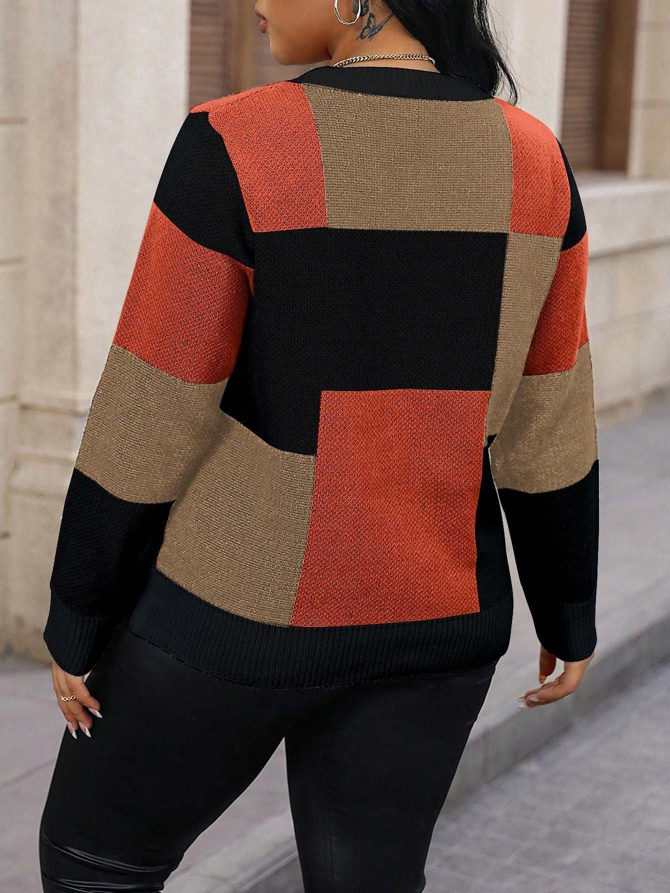 Essnce Plus Size Plaid Sweater With Drop Shoulder