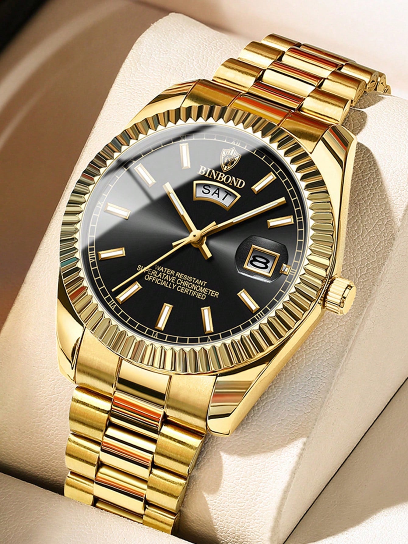BINBOND 1pc Men Watch Fashionable Quartz Watch Simple Double Calendar Waterproof Stainless Steel Wrist Watch
