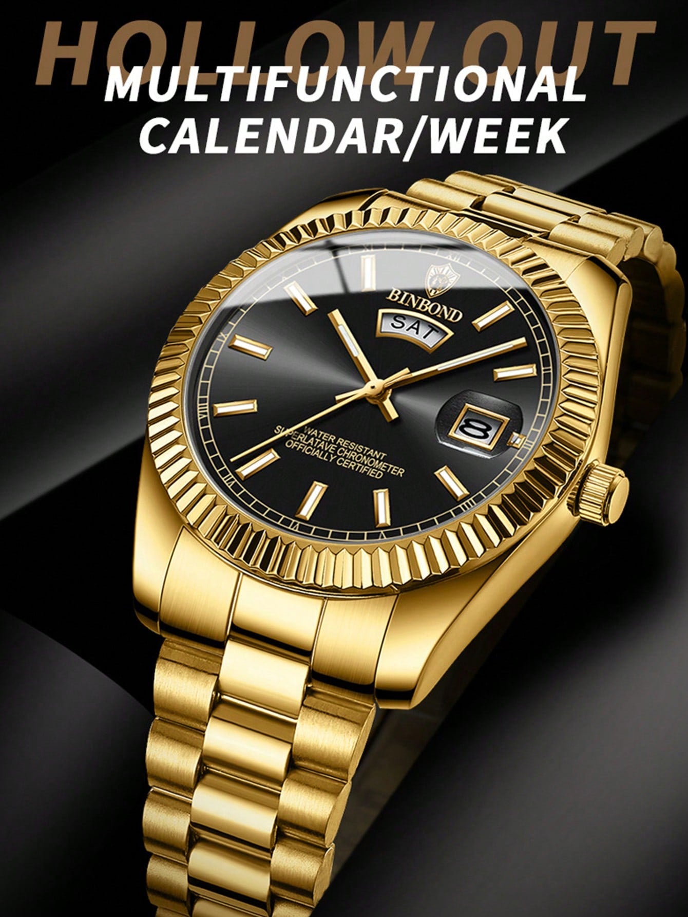 BINBOND 1pc Men Watch Fashionable Quartz Watch Simple Double Calendar Waterproof Stainless Steel Wrist Watch