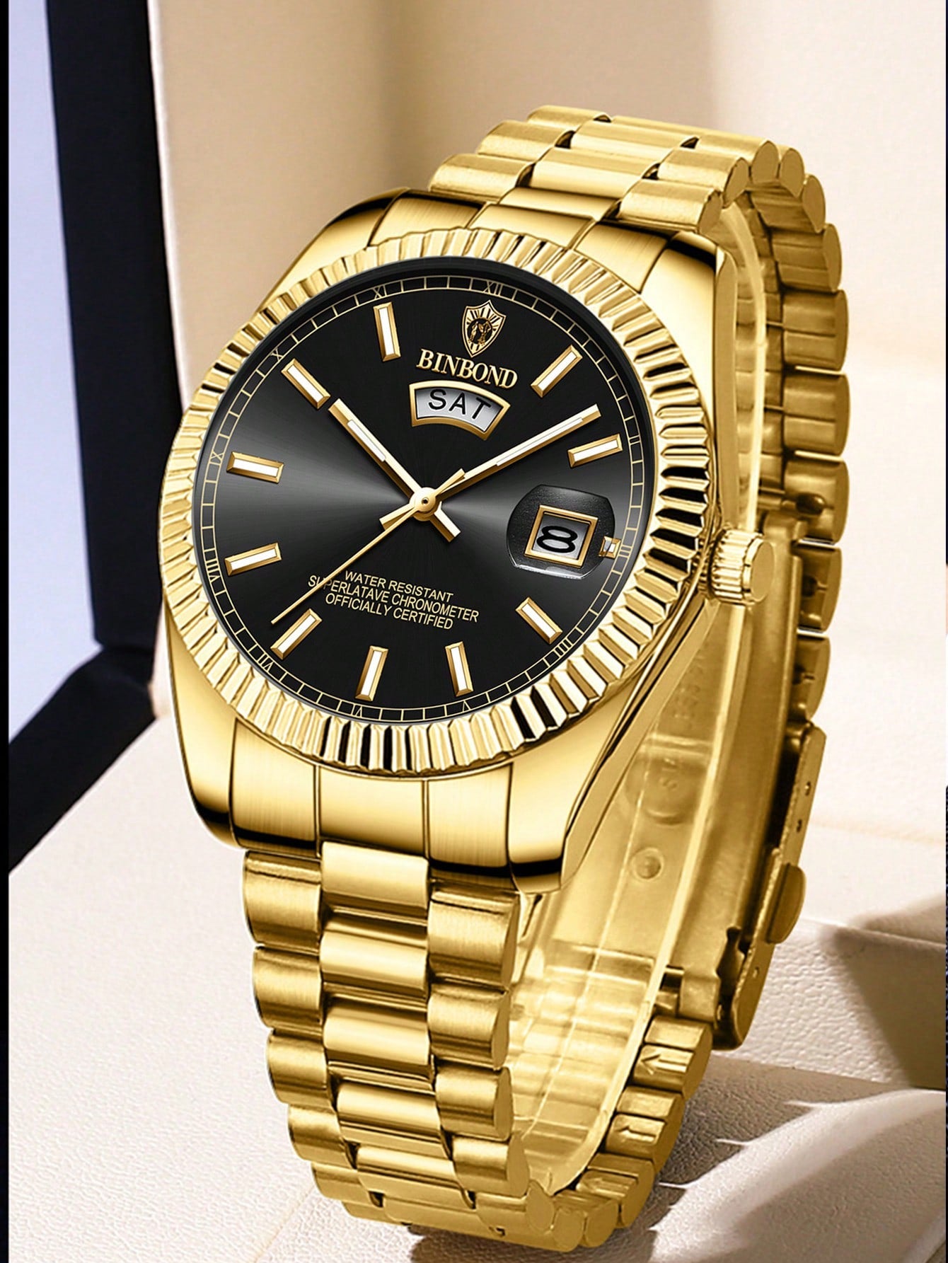 BINBOND 1pc Men Watch Fashionable Quartz Watch Simple Double Calendar Waterproof Stainless Steel Wrist Watch