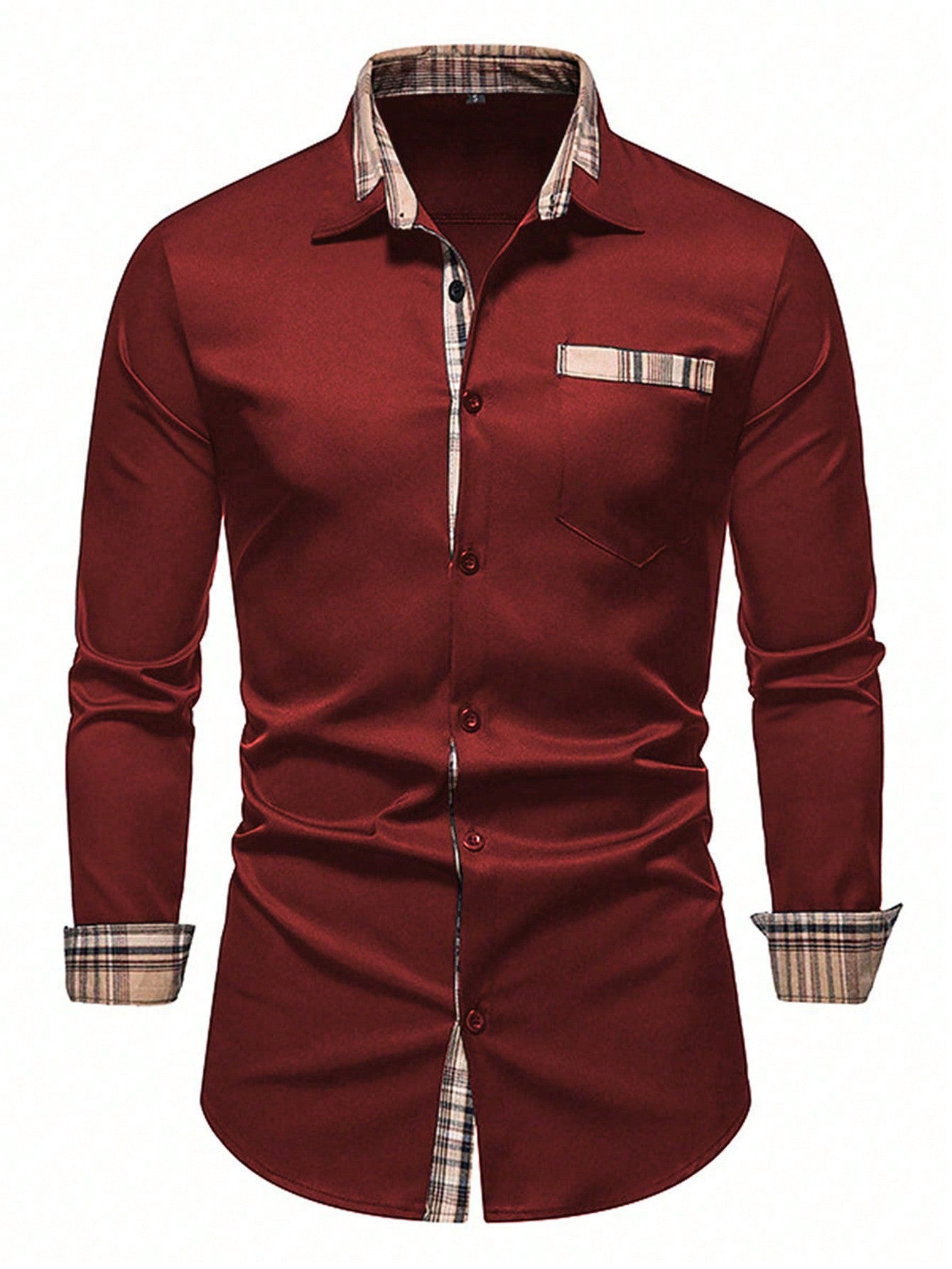 Plus Size Men Plaid Patchwork Casual Shirt