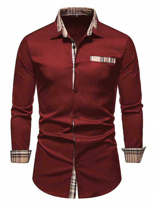 Plus Size Men Plaid Patchwork Casual Shirt