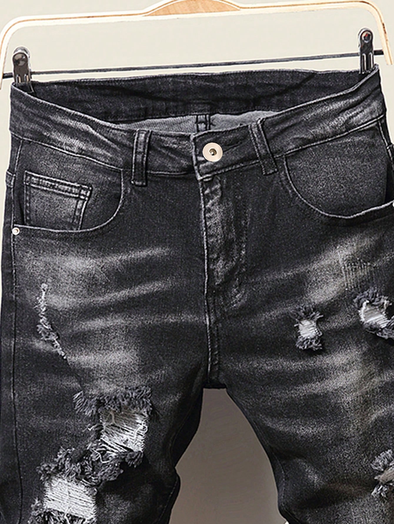 Manfinity Homme Men's Plus Size Water Wash Distressed Jeans Slim Fit Long Ripped Frayed Jean Cargo Plain Dark Grey Going Out Street Wear