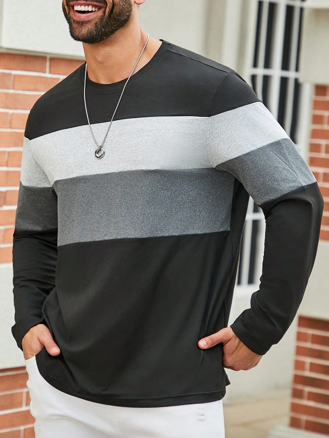 Manfinity Homme Men's Plus Size Colorblock Round Neck T-Shirt