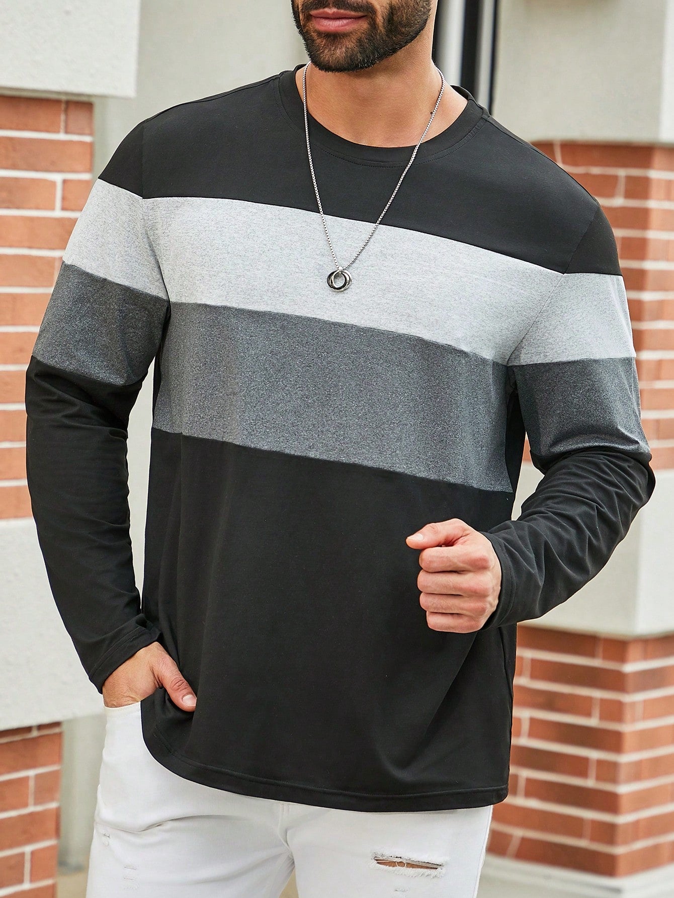 Manfinity Homme Men's Plus Size Colorblock Round Neck T-Shirt