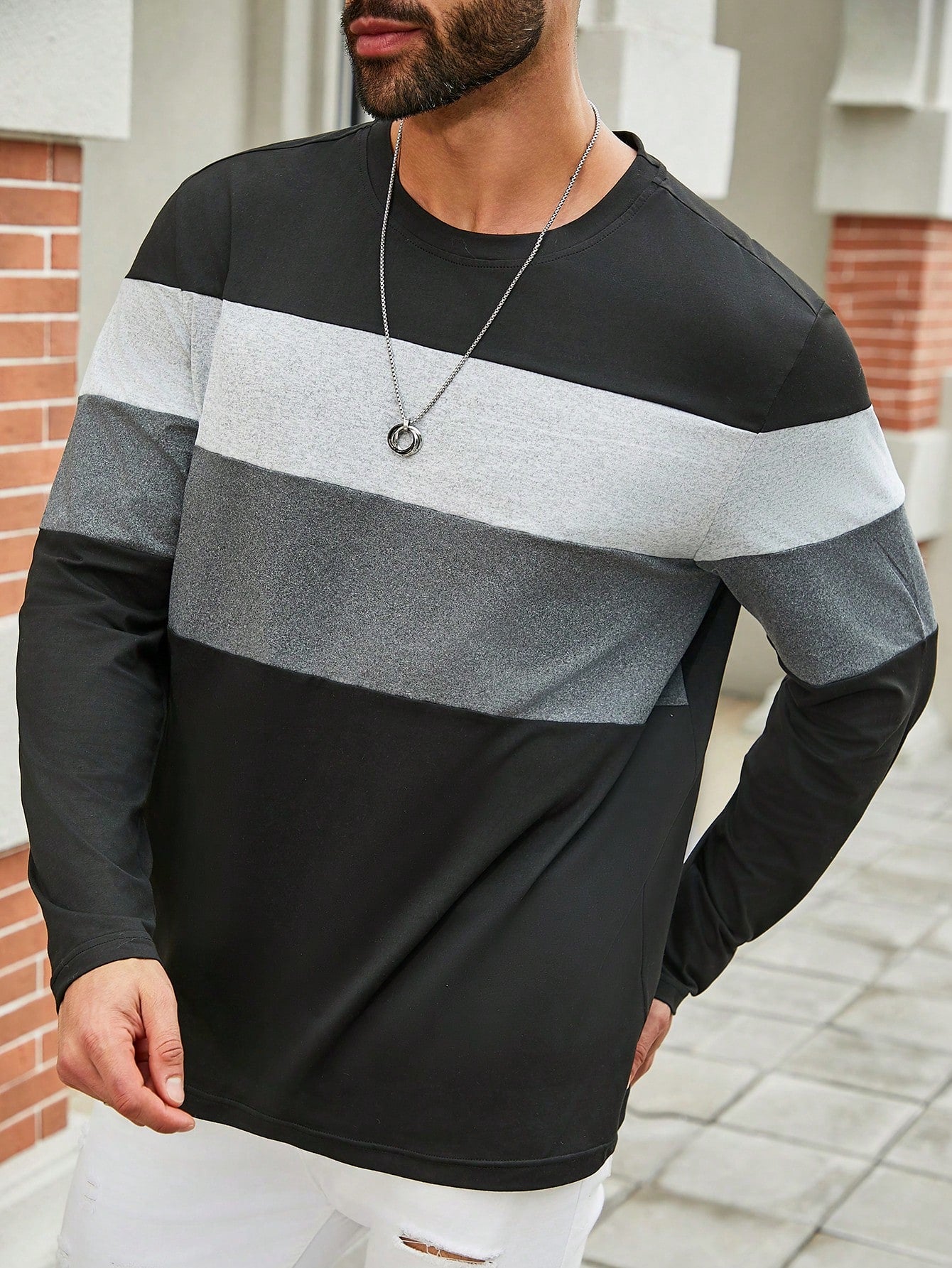 Manfinity Homme Men's Plus Size Colorblock Round Neck T-Shirt