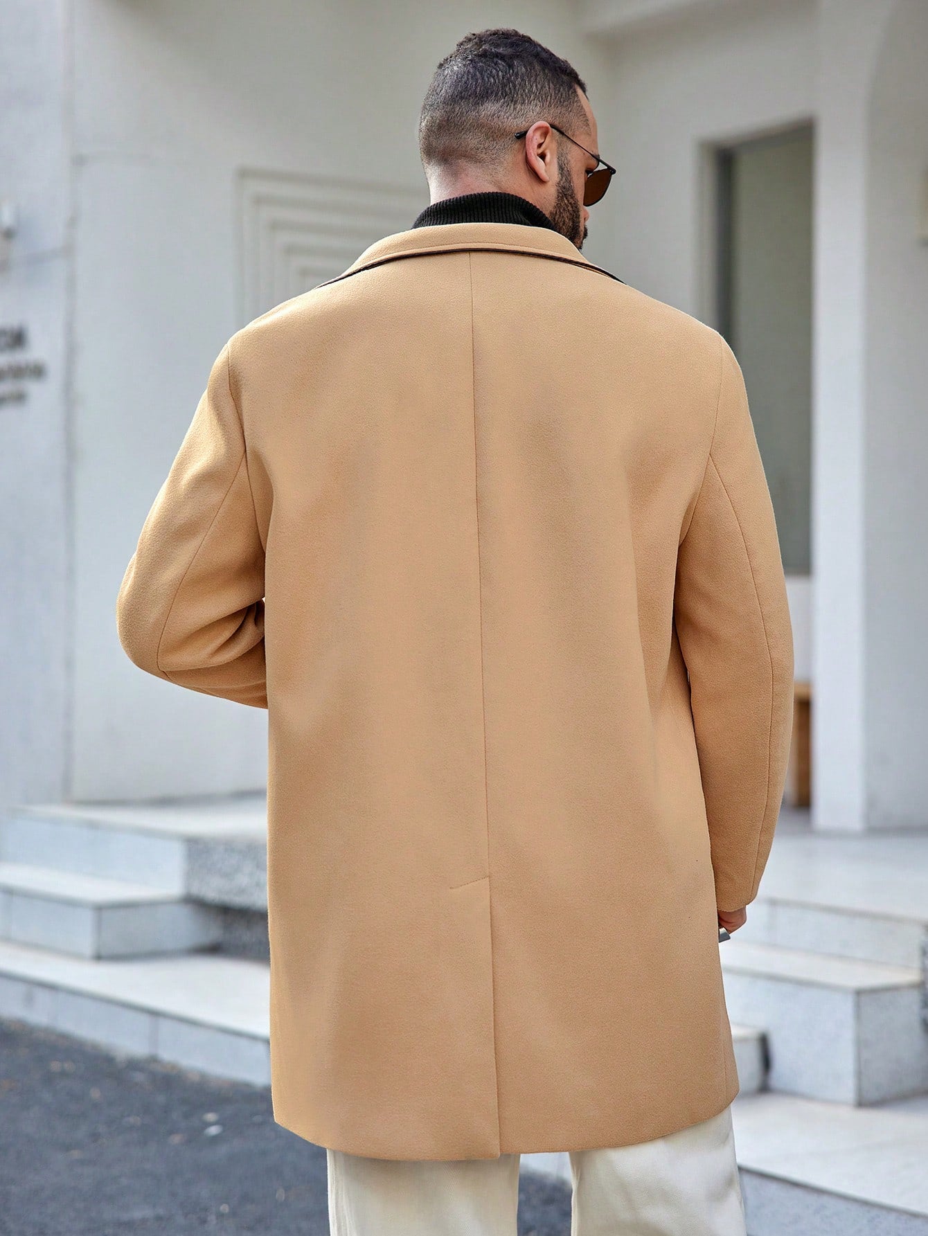 Manfinity Homme Loose Men's Plus Size Woven Casual Overcoat With Pocket, Single Breasted With Side Buttons