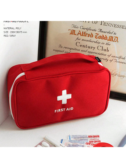 1pc Portable Travel First Aid Kit Bag, Water-Resistant First Aid Pouch With Embroidered Cross Patch For Medical Emergency Storage Medicine Bag Medicine Storage Bag Medicine Organizer First Aid Kit First Aid Bag Travel Accessories Travel Organizer Travel