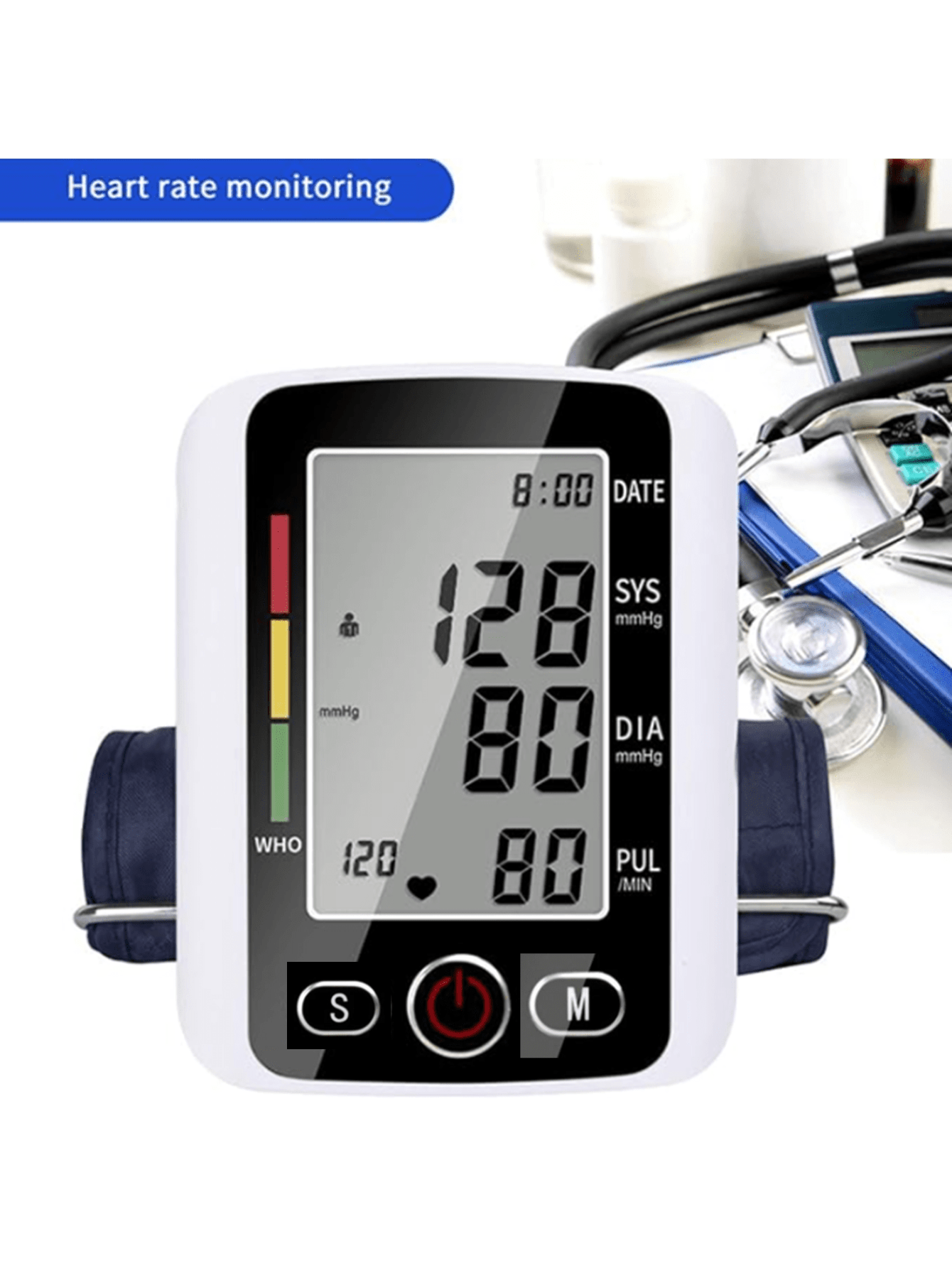 1pc Arm Blood Pressure Monitor Home Health Care Digital LCD Upper Arm Blood Pressure Monitor Heart Beat Meter Machine Tonometer For Measuring Automatic Monitor Your Family's Health