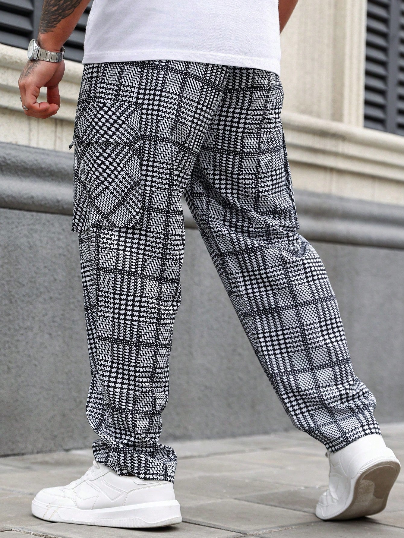 Manfinity Homme Men's Plus Size Plaid Cargo Pants Straight Leg Long Drawstring Graphic Going Out