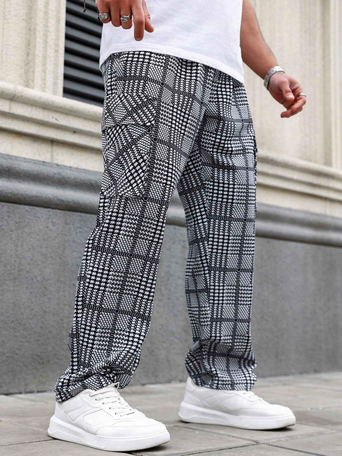 Manfinity Homme Men's Plus Size Plaid Cargo Pants Straight Leg Long Drawstring Graphic Going Out