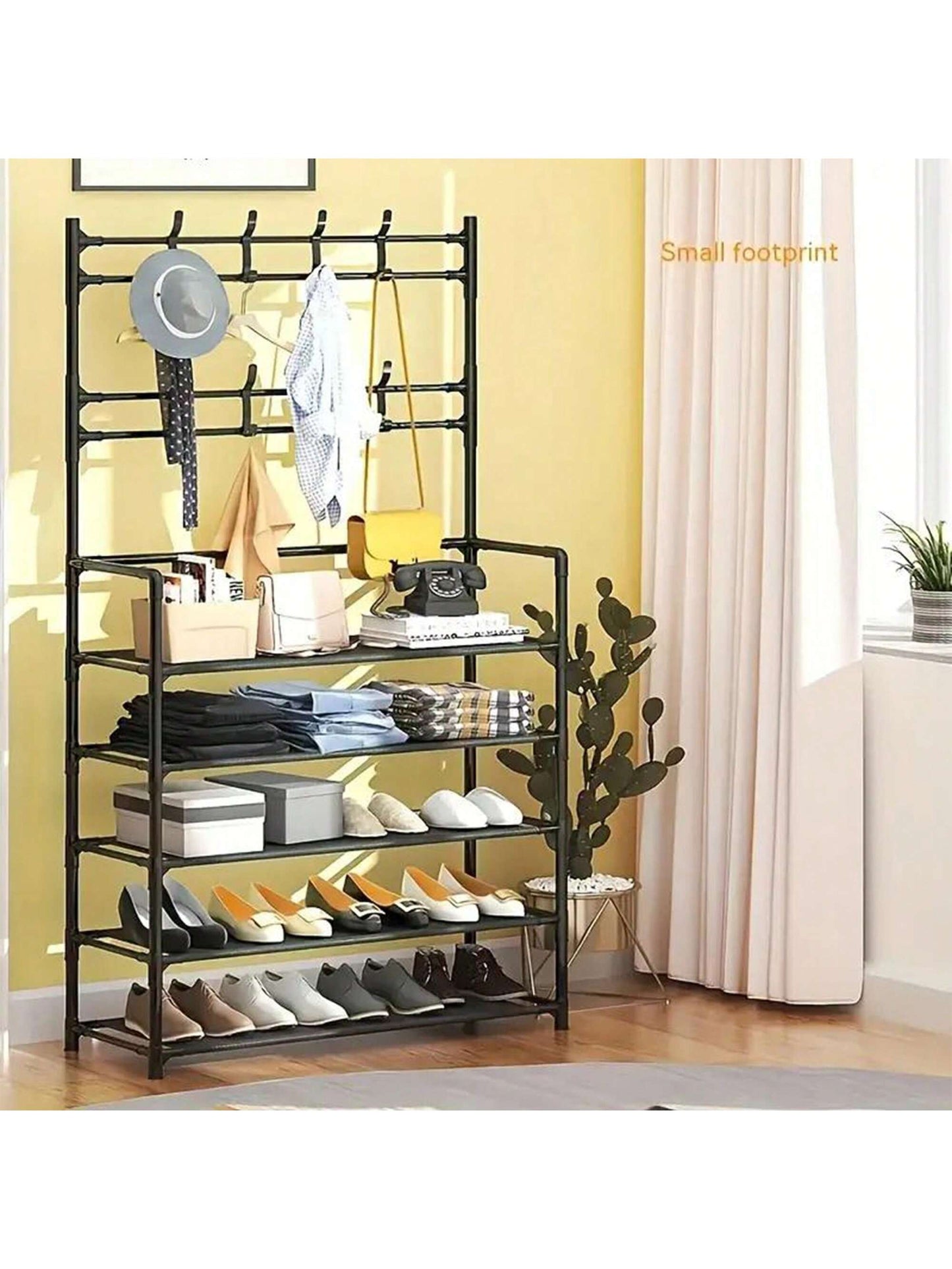 1pc Multi-Tier Sturdy Shoe Rack, Ultimate Entryway Storage Solution - Sturdy Multi-Layer Closet Storage Rack With Shoe Shelf - Floor Standing Clothes, Hats, And Shoe Racks,Versatile Free-Standing Organizer For Hats, Coats, Bags & Scarves - Space-Saving D