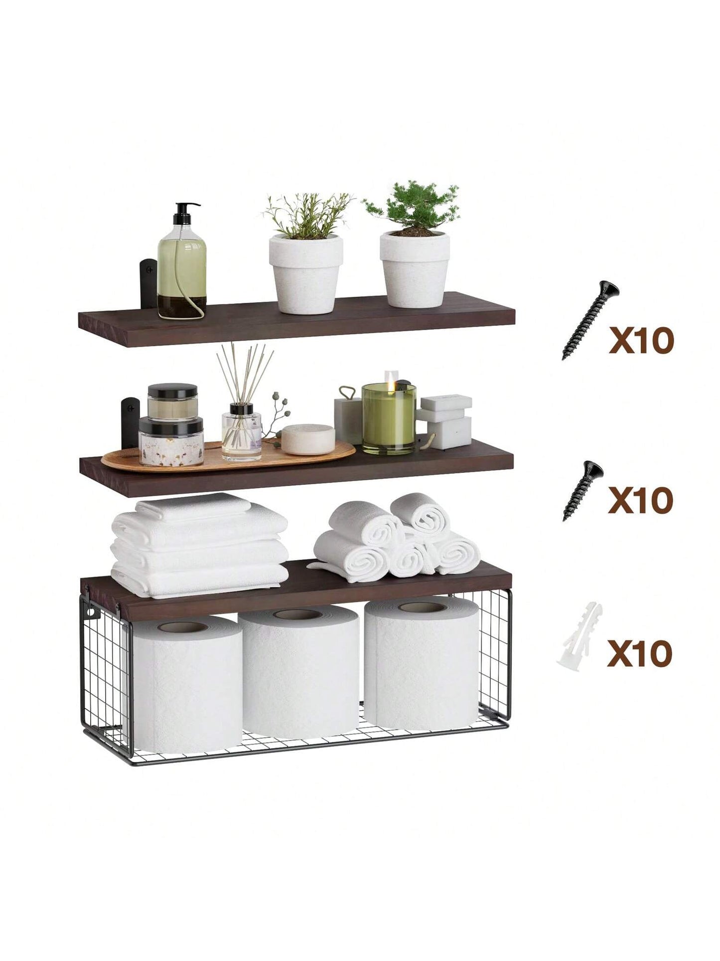Moclever Moclever 1Pc 2 In 1 Wall Floating Shelves Wall Mounted Storage Basket Bathroom Shelves Over The Toilet Wooden Shelves For Bedroom Living Room Kitchen Office Wall Decor Plants For Decoration Home Bathroom Decor