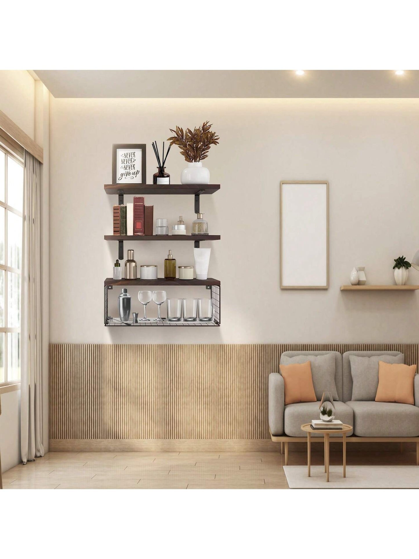 Moclever Moclever 1Pc 2 In 1 Wall Floating Shelves Wall Mounted Storage Basket Bathroom Shelves Over The Toilet Wooden Shelves For Bedroom Living Room Kitchen Office Wall Decor Plants For Decoration Home Bathroom Decor